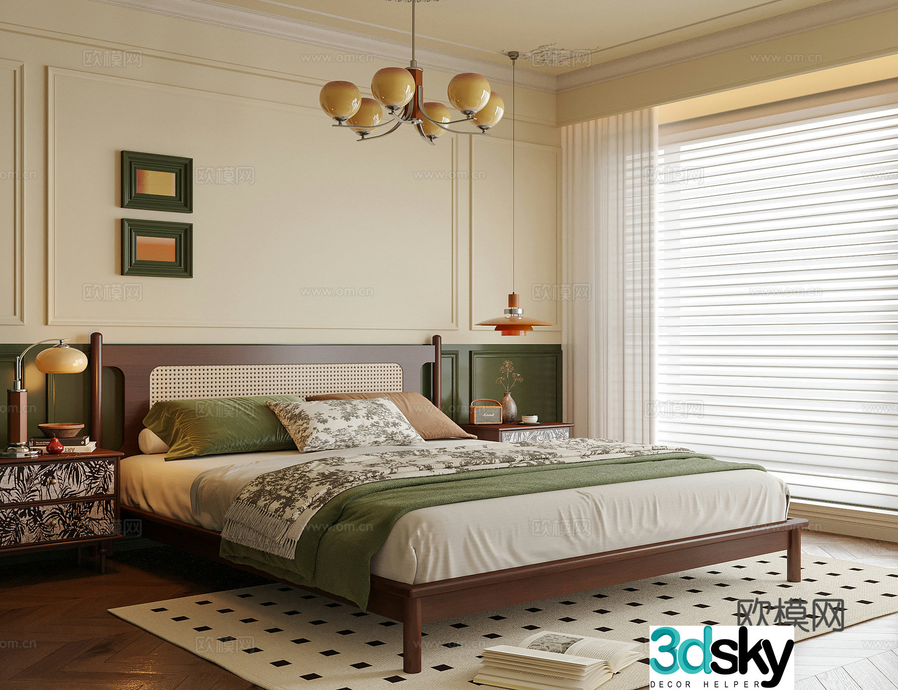 French bedroom double bed nightstand bedroom chandeliers 3d model