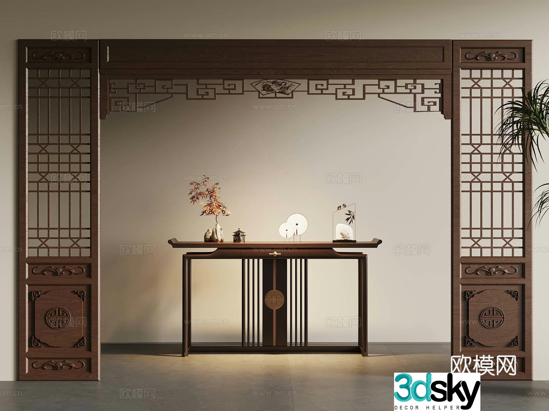 New Chinese door cover doorway partition end viewing platform 3D model