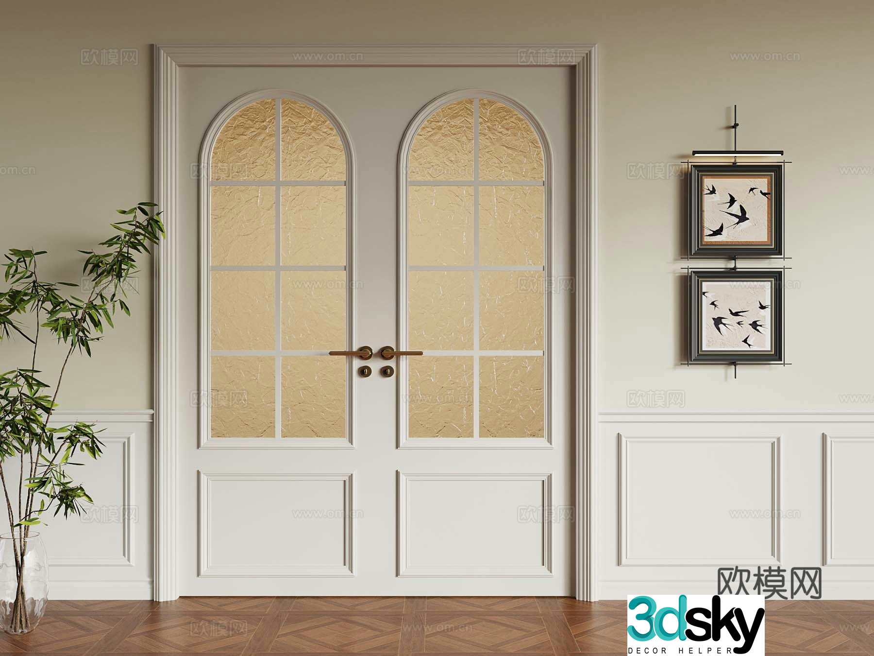 French double-opening door French double-opening door Wall skirt Glass double-opening door 3D model