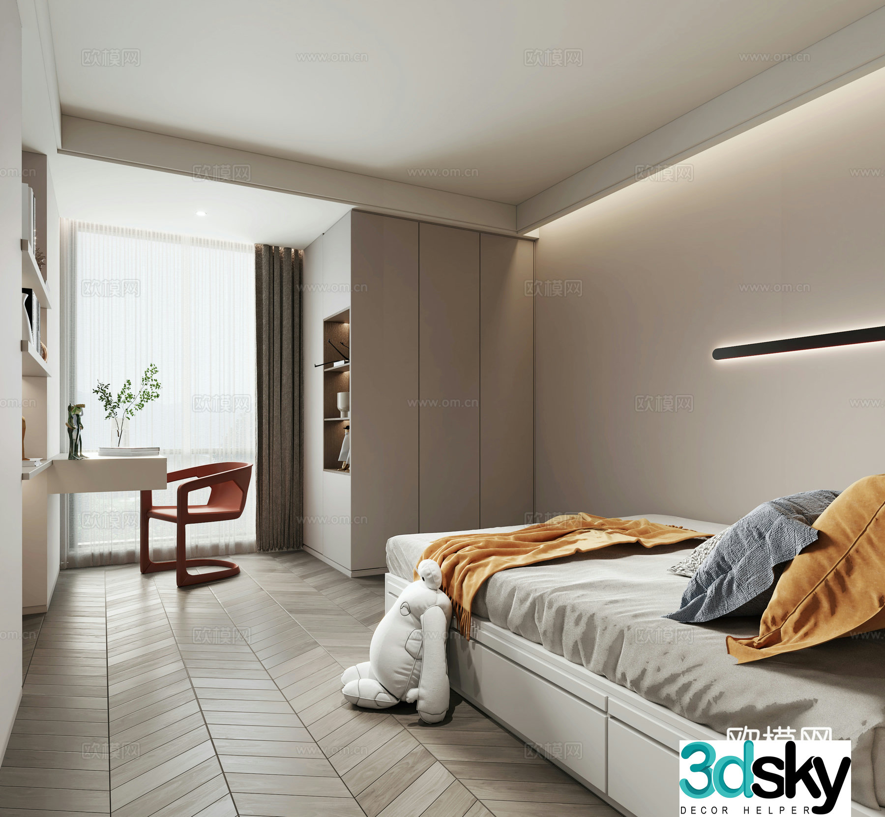 Modern creamy style kids room 3d model