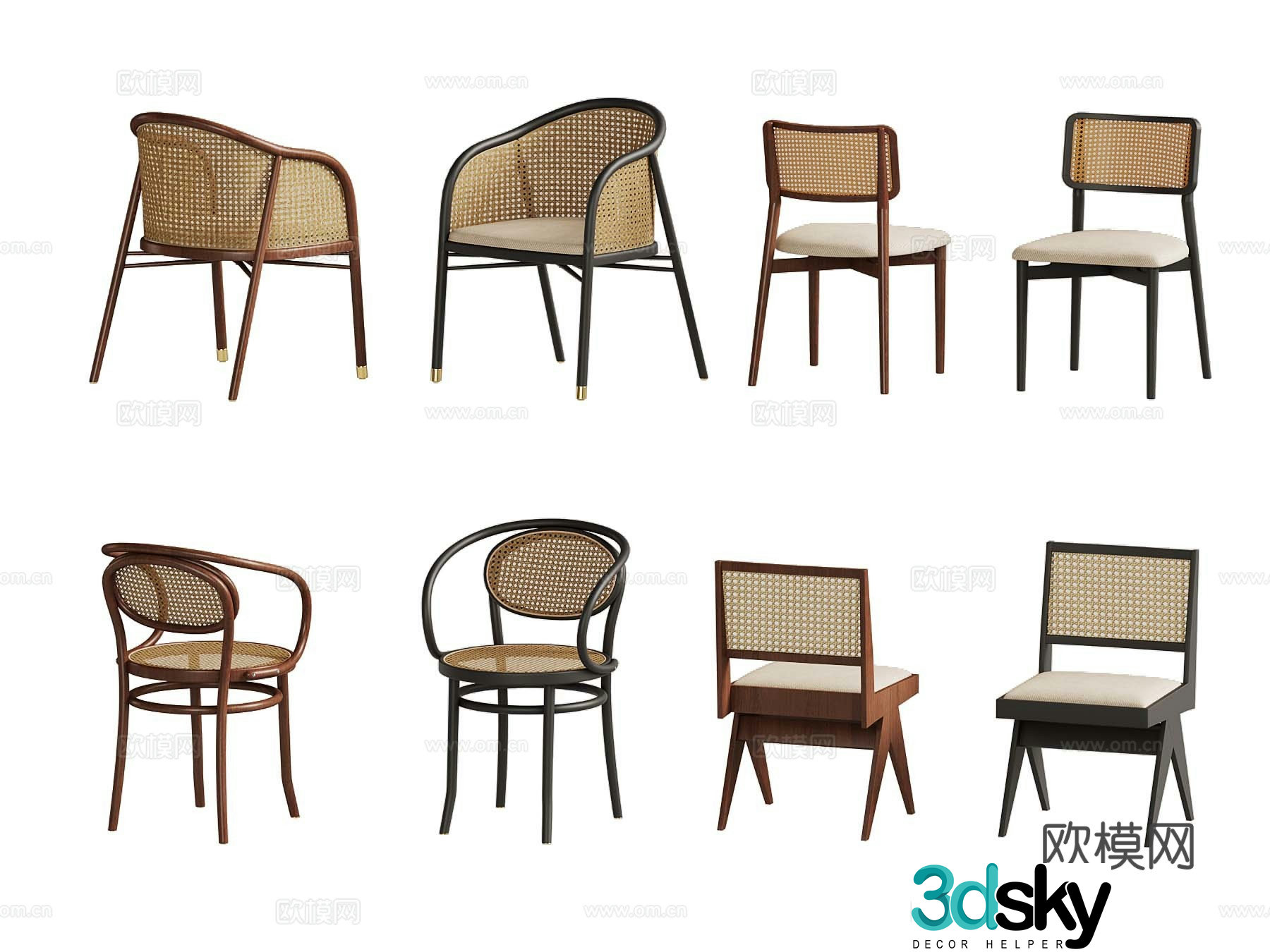 French medieval dining chair leisure chair rattan chair 3d model