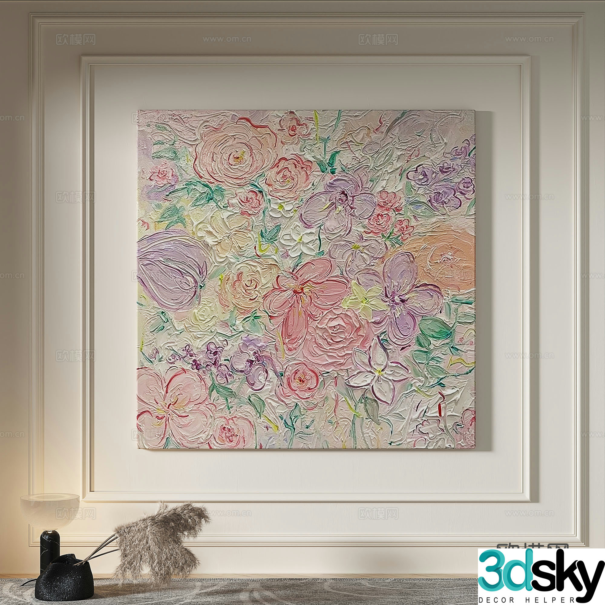 Modern creamy style simple texture abstract light luxury wasabi three-dimensional decorative painting 3d model