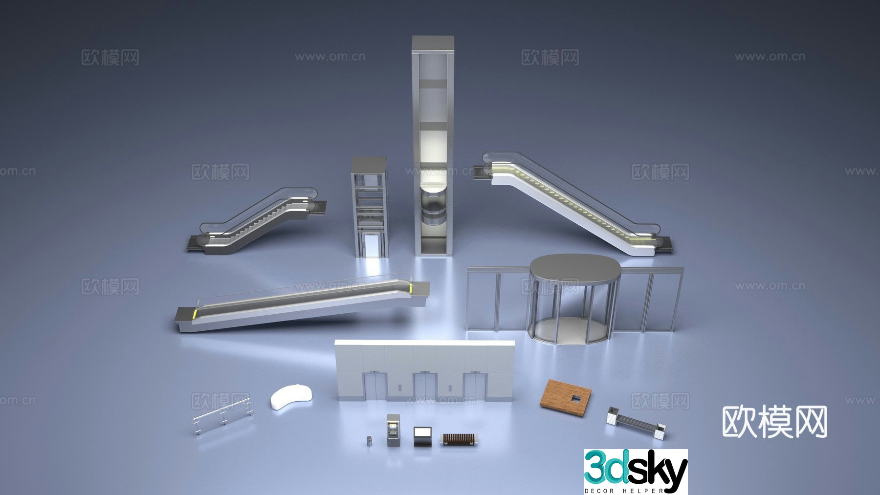 Elevator escalator public facilities 3d model