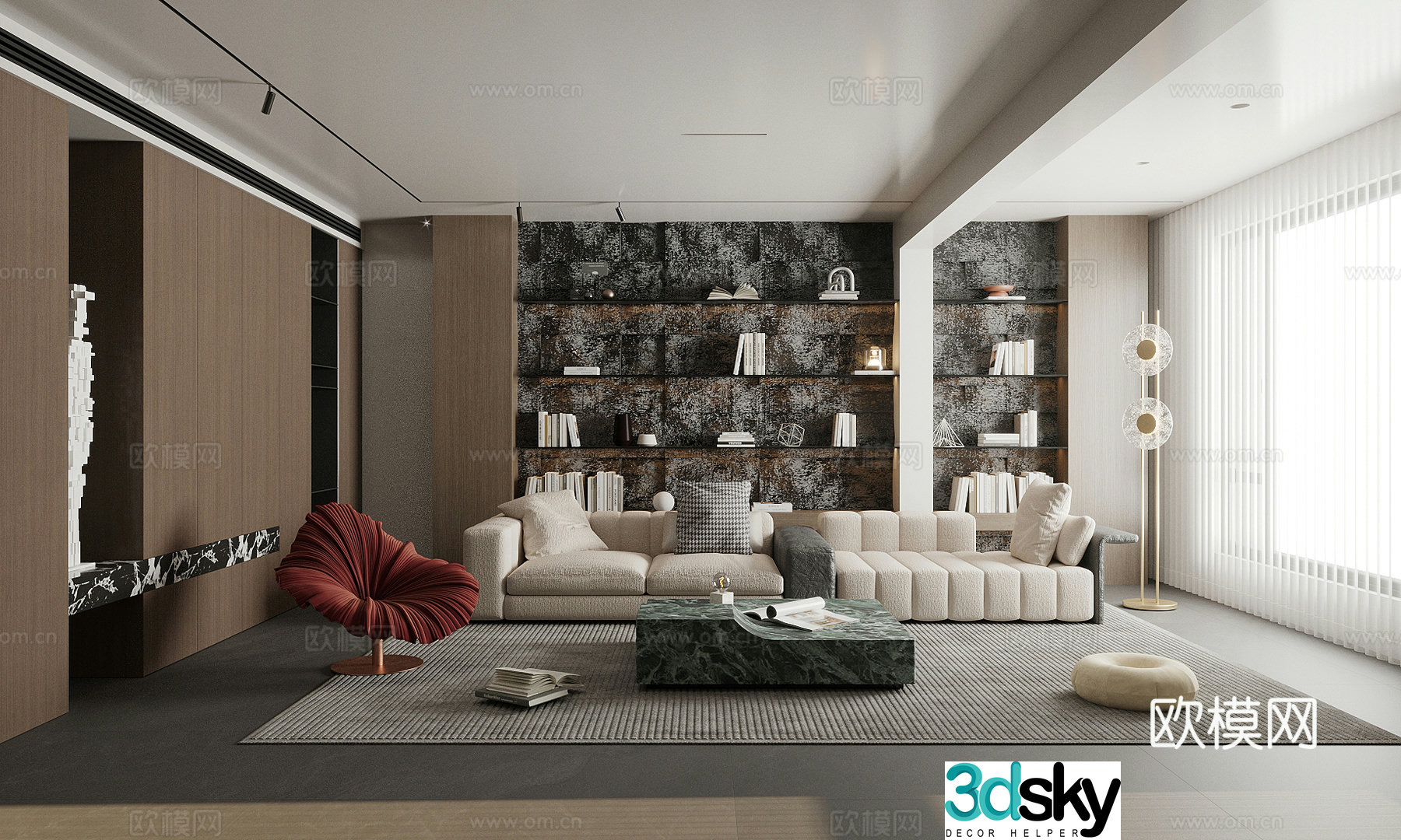 Modern light luxury home living room black white and gray living room sofa and coffee table combination large apartment living room 3D model