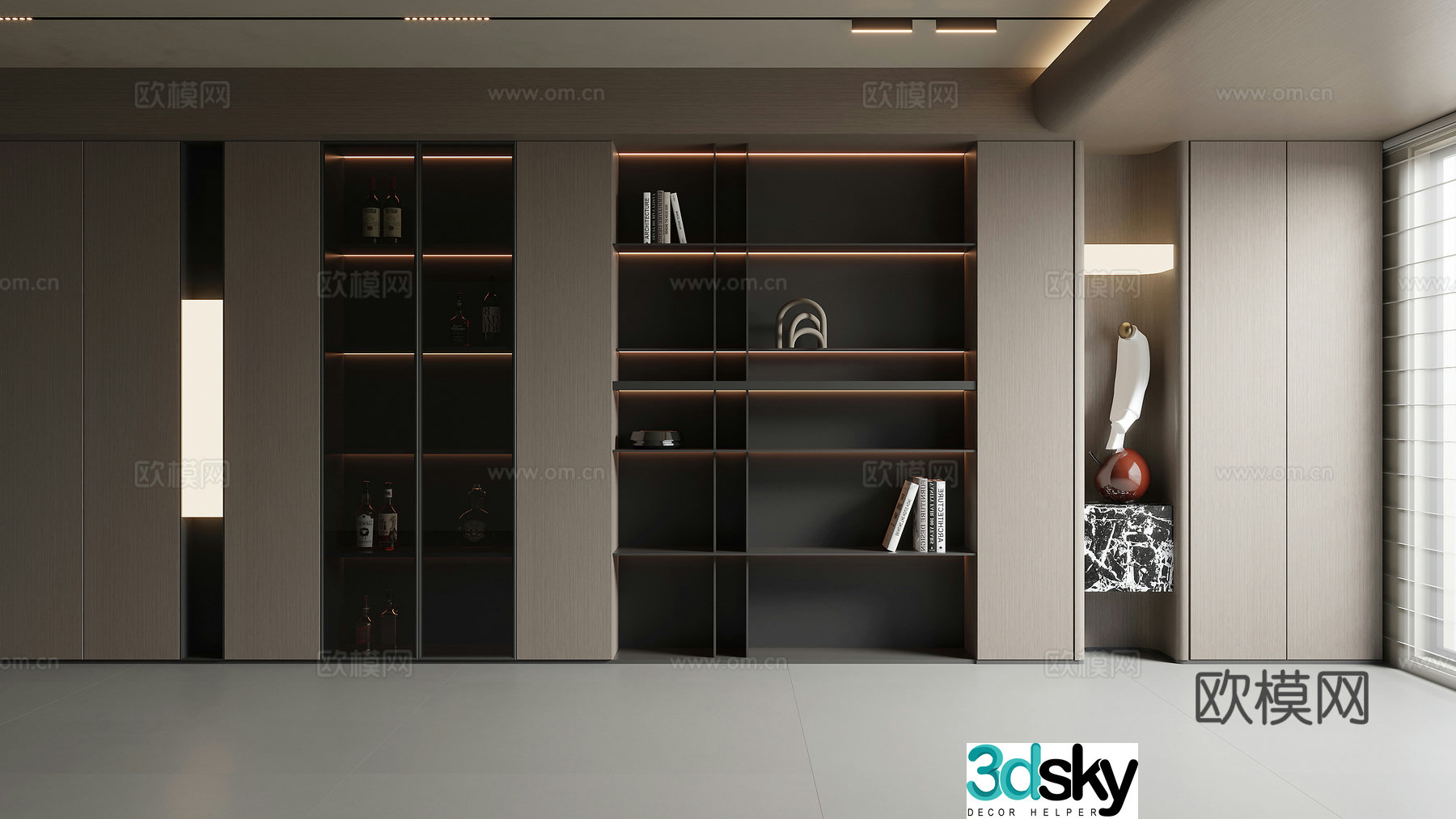 Modern decorative cabinet Bookcase Wine cabinet 3D model