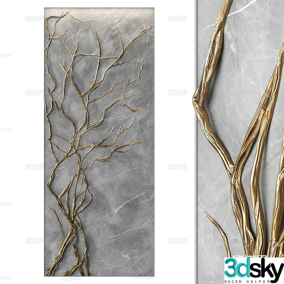 New Chinese style wall decoration metal branch decoration 3D model