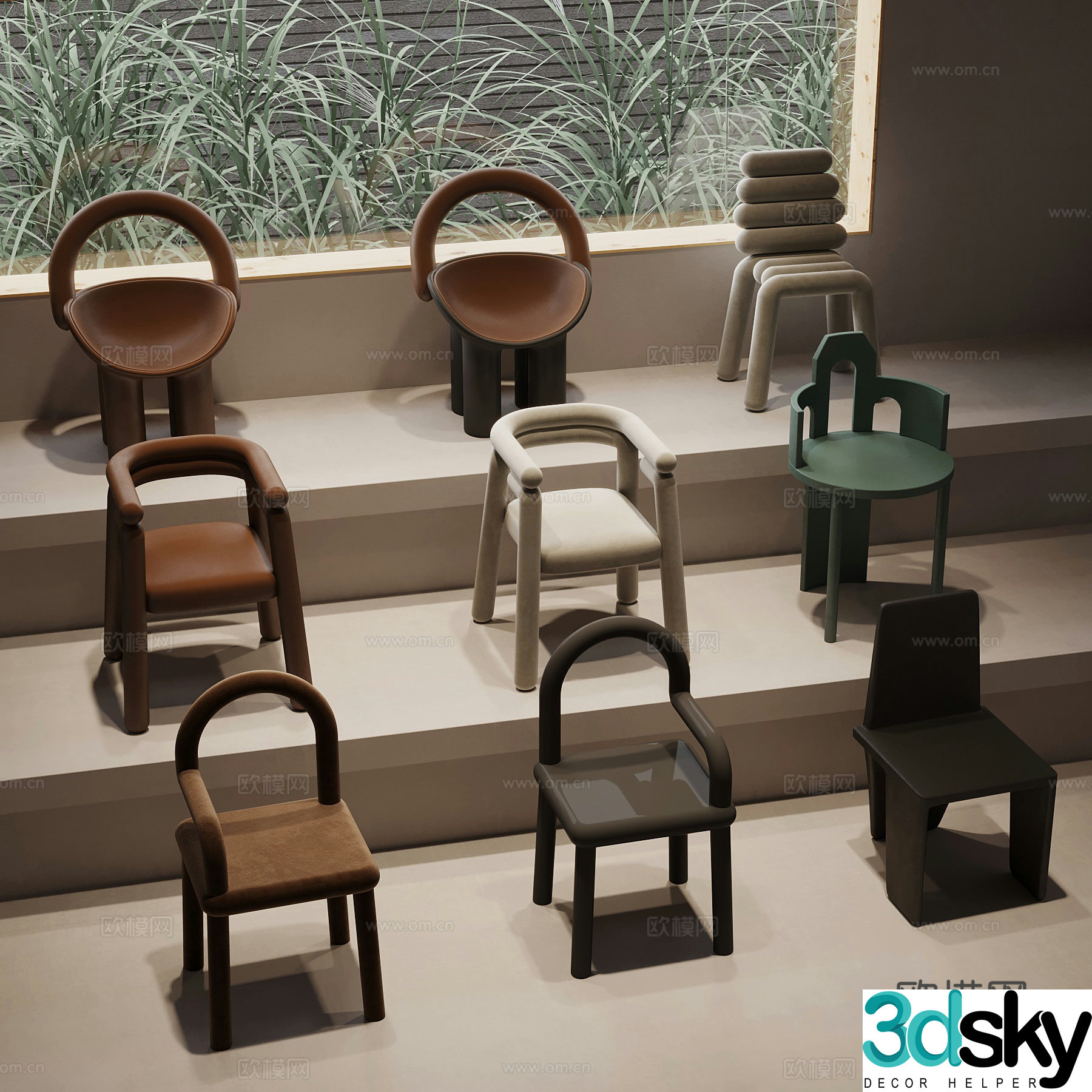 Modern casual chair single chair dining chair 3d model
