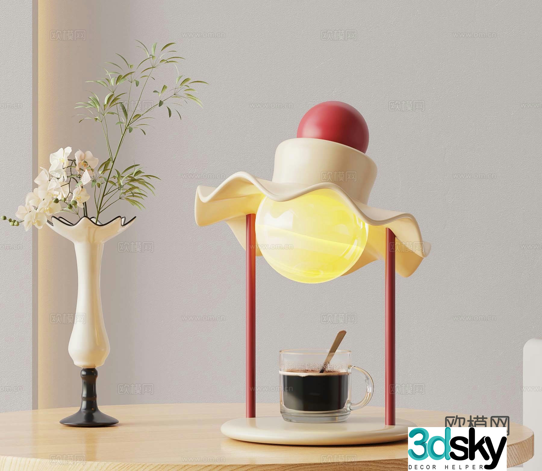 French Cream Temperature Lamp Vase 3D Model