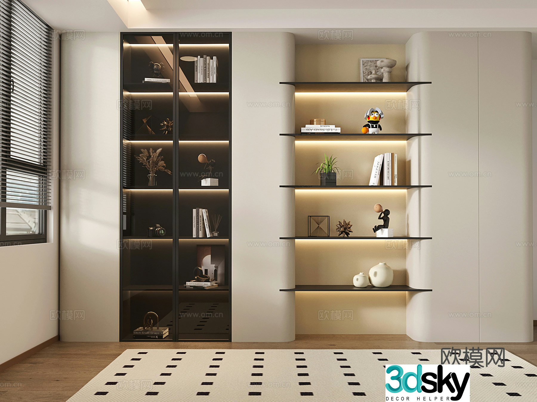 Modern bookcase Open bookcase Study room bookcase Full wall bookcase Display cabinet 3D model