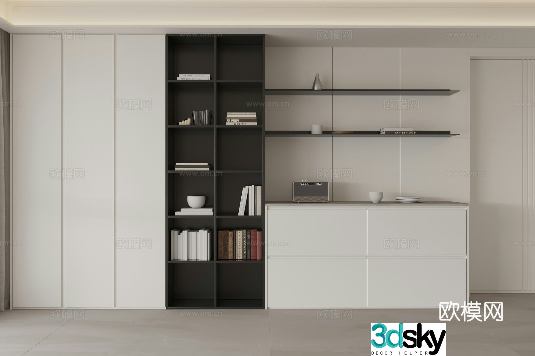 Modern decoration cabinet entrance decoration cabinet solid wood bookcase radio jewelry ornaments book ornaments 3D model