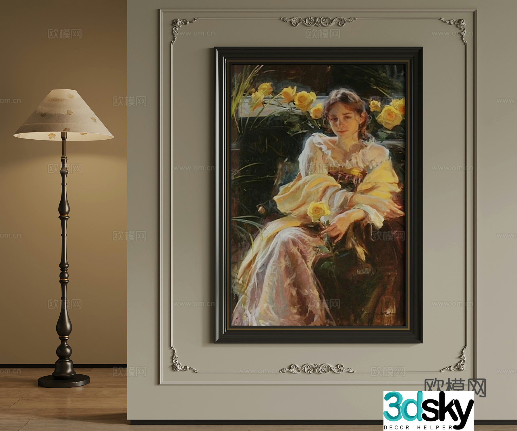 French hanging painting figure painting floor lamp 3d model