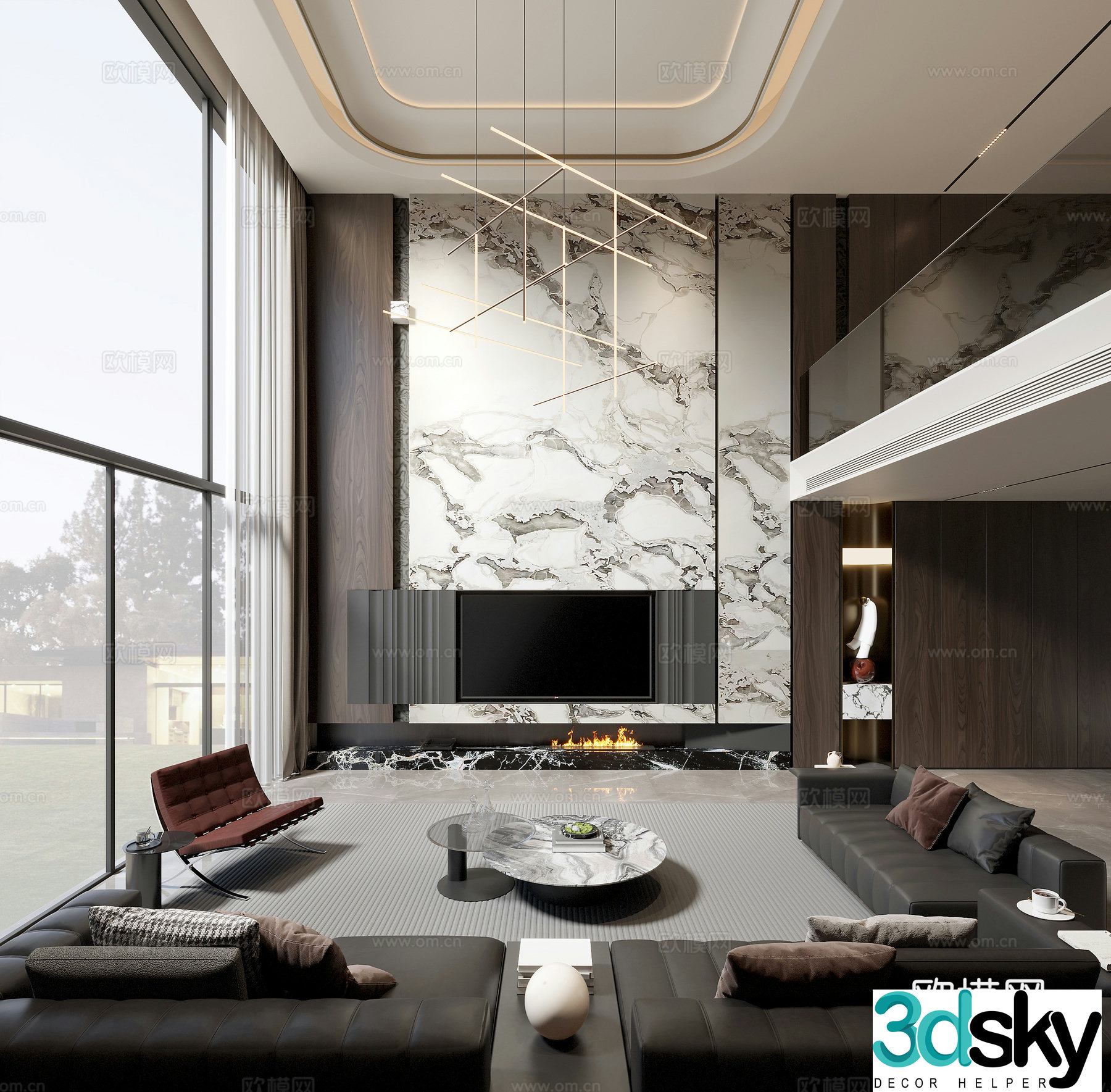 Modern villa living room 3d model