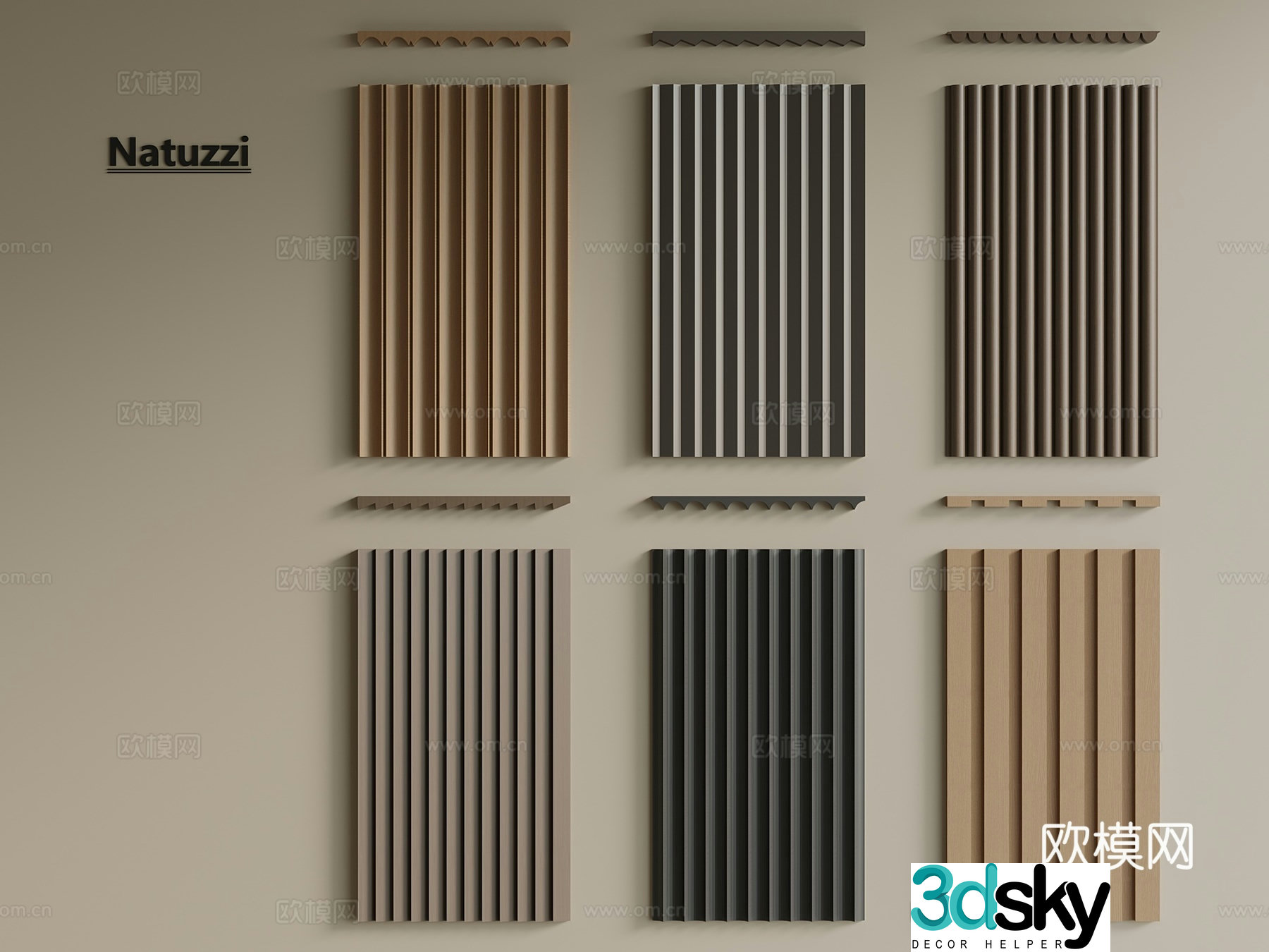 New Chinese style light luxury wall panel grille board Great Wall board Wavy board Wooden grille 3D model