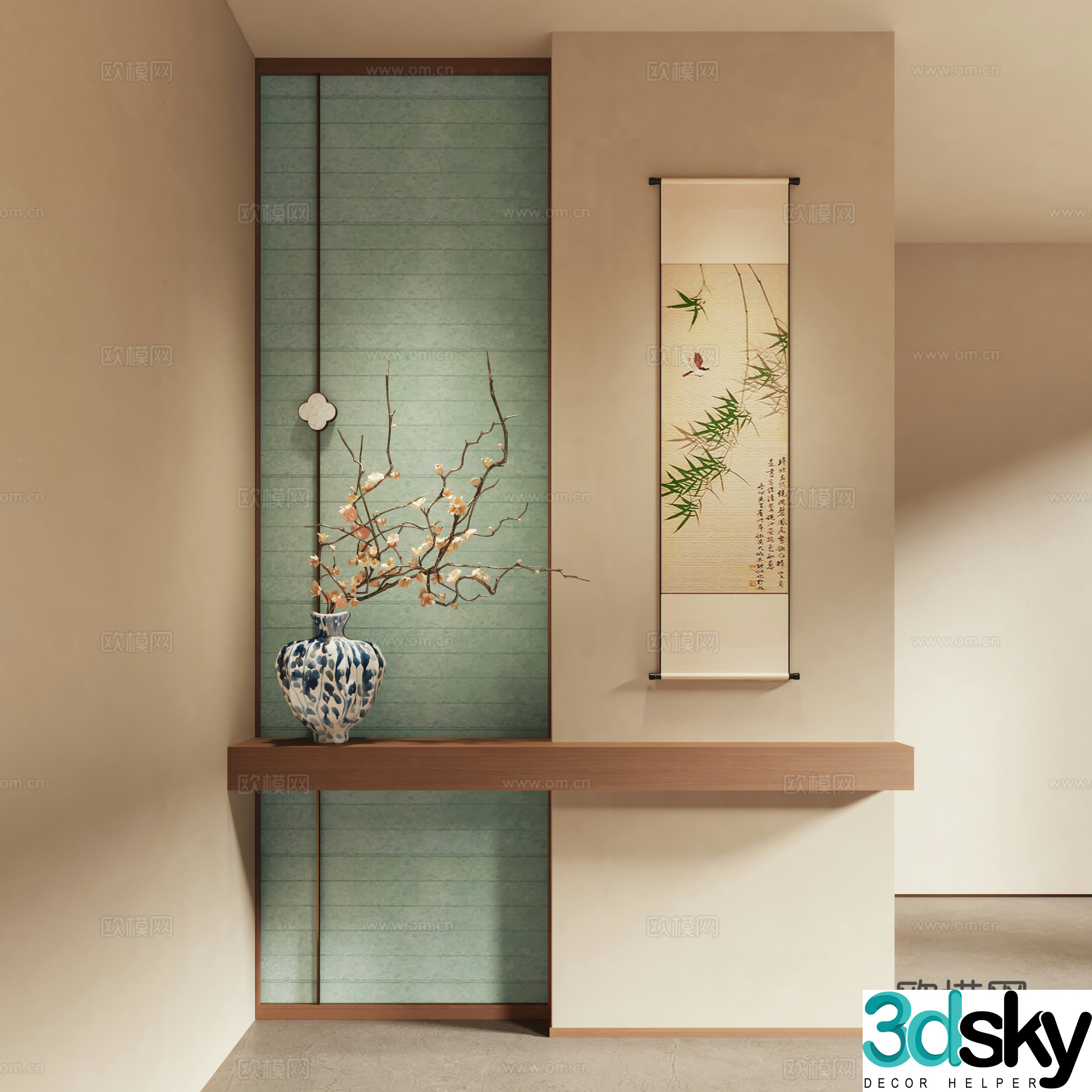 New Chinese style entrance entrance hall entrance hall partition 3D model