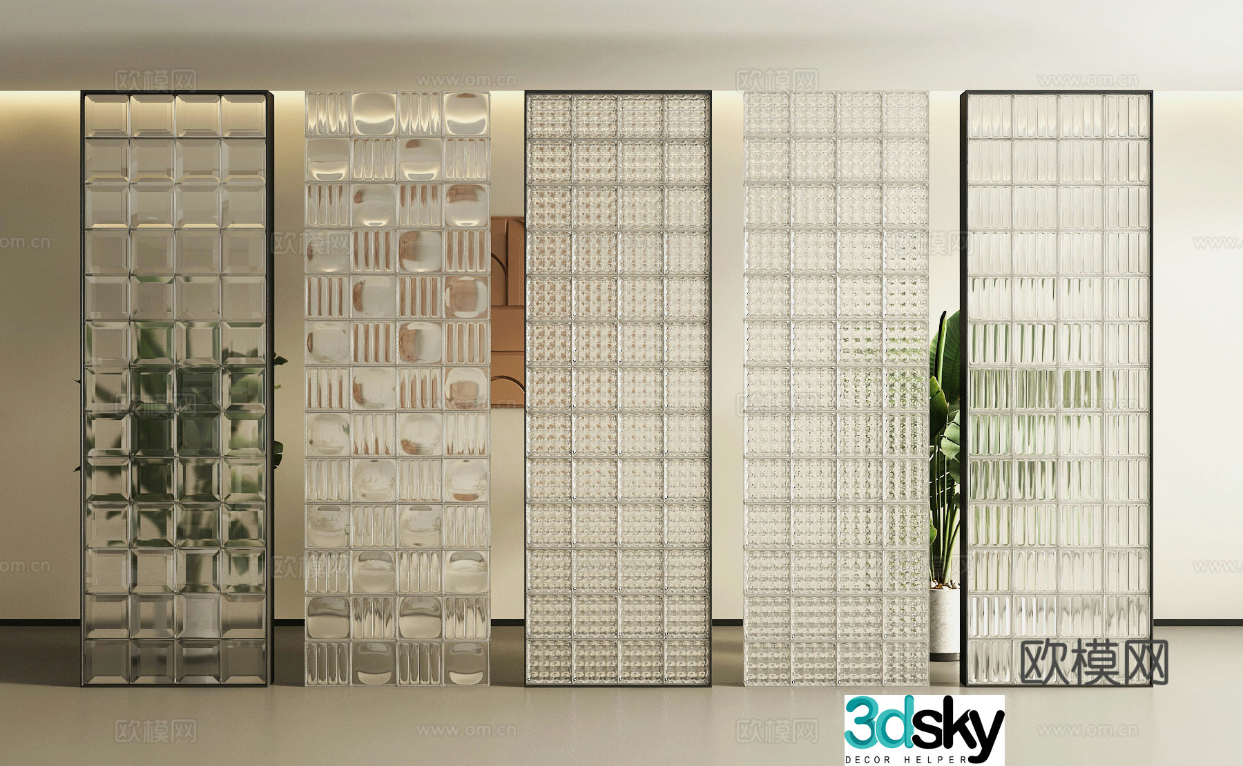 Modern glass brick partition 3d model