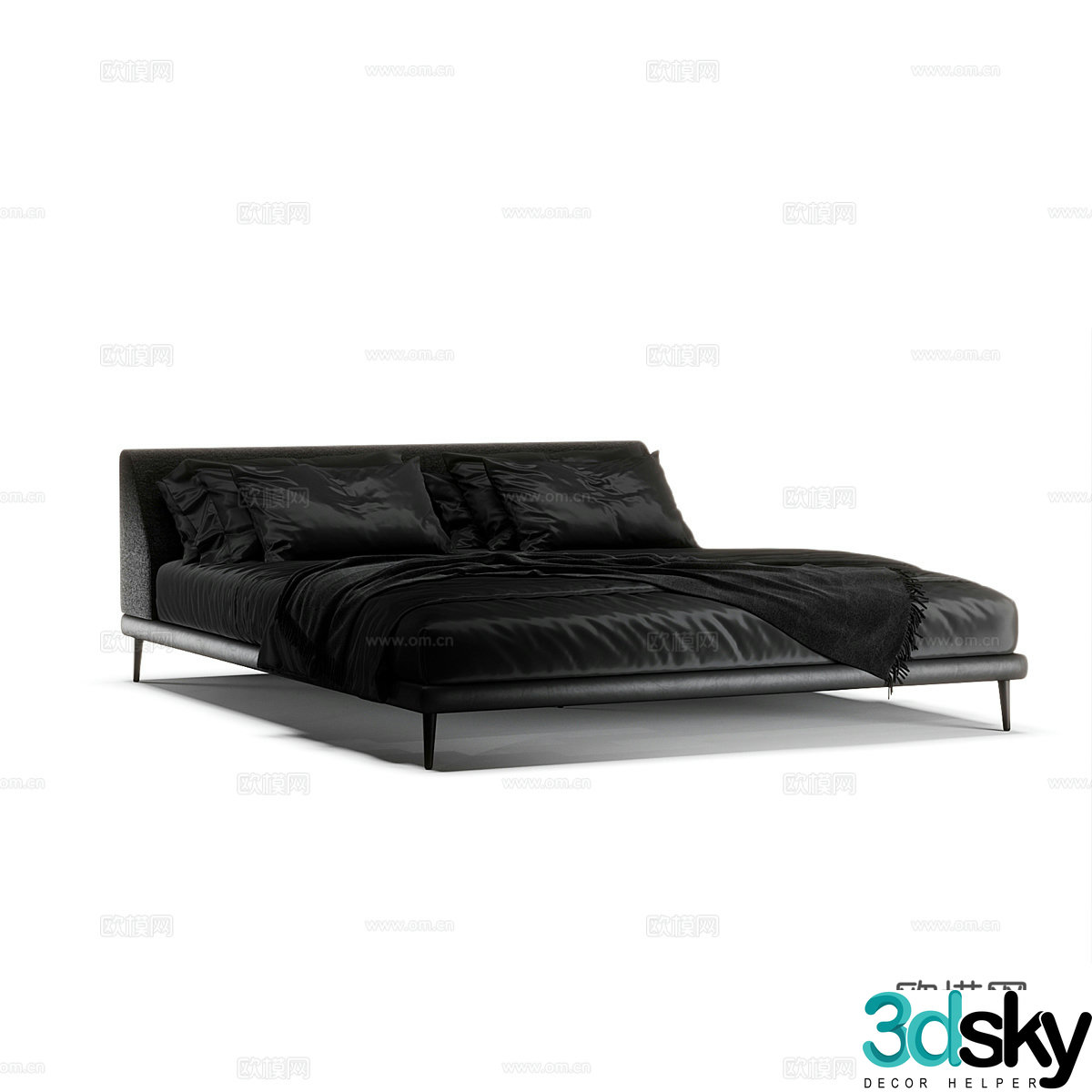 Modern simple double bed Double bed Simple bed Bedroom bed Pillow Black bed 3D model