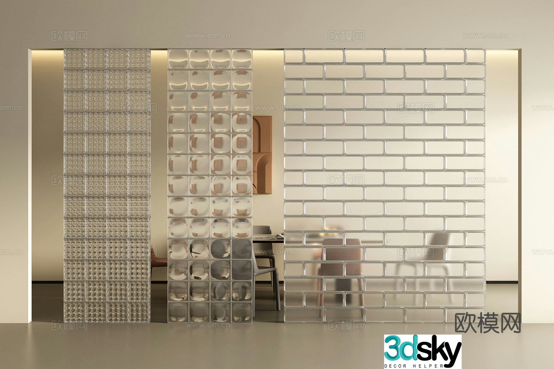 Modern glass brick partition 3d model