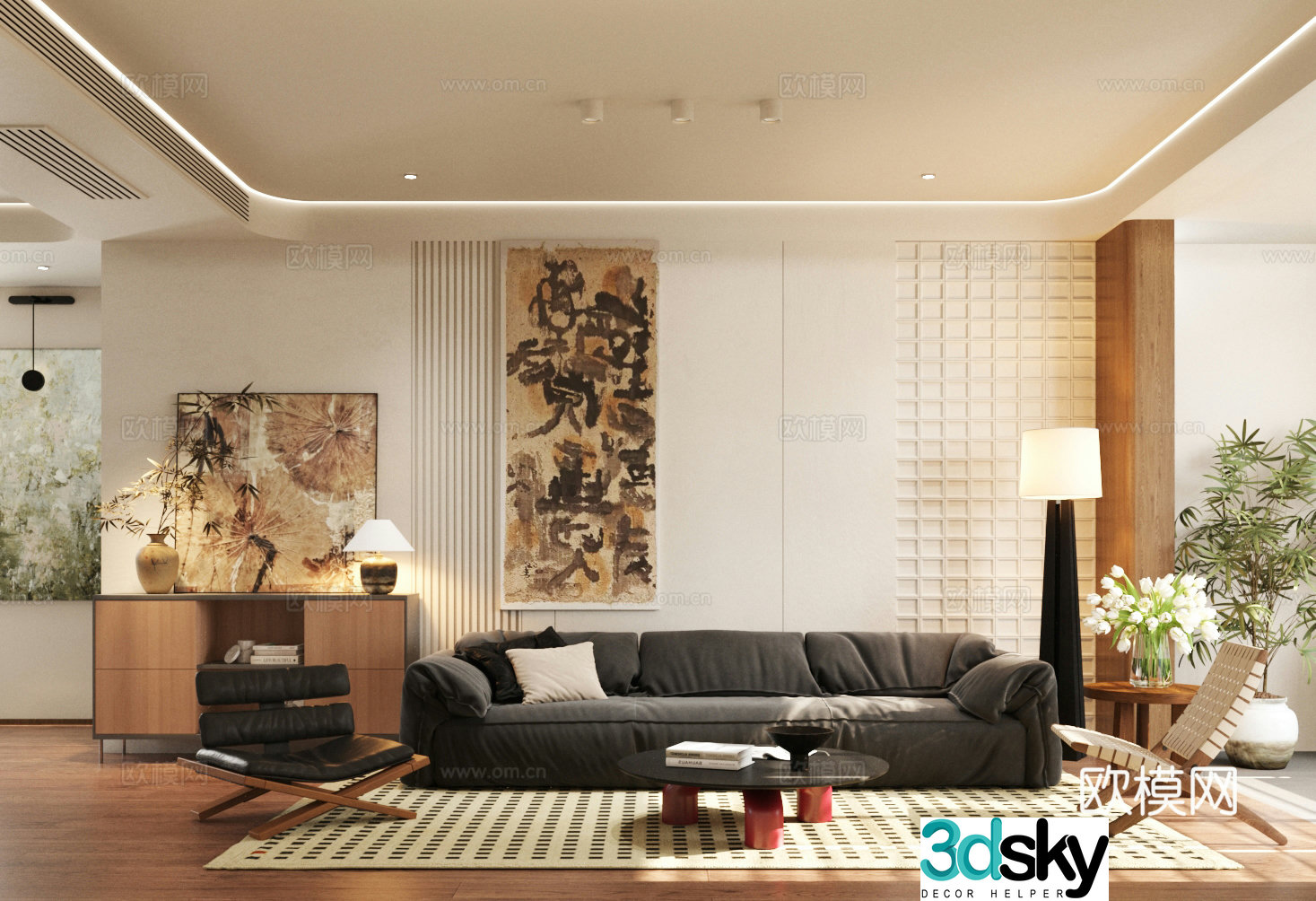 Medium-old home living room small living room sofa and coffee table combination side cabinet chest of cabinets 3D model