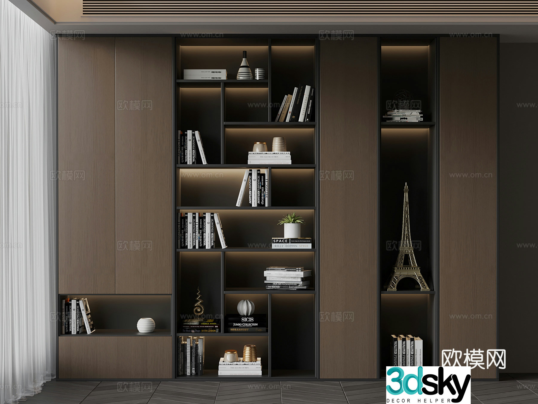 Italian bookcase Book ornaments 3D model