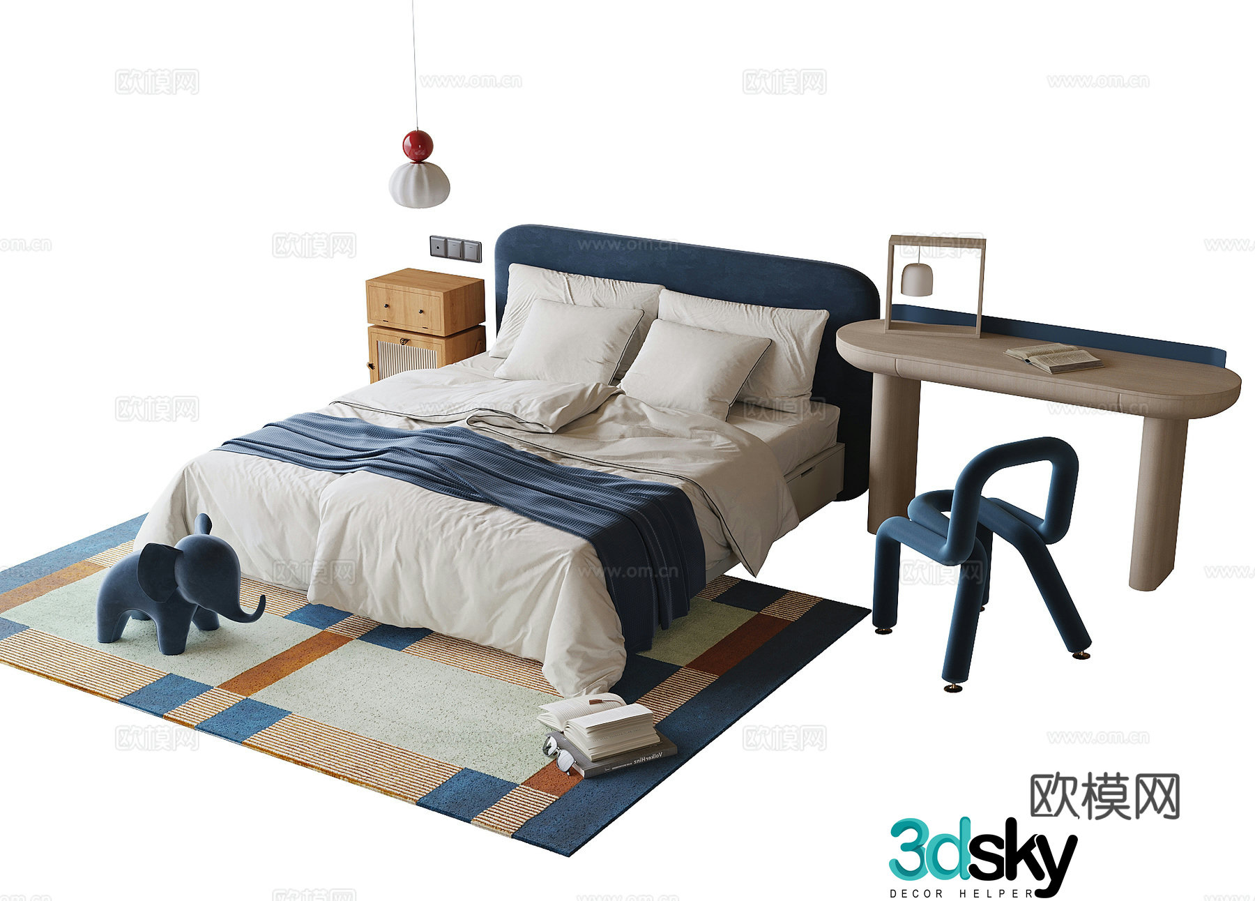 Modern children’s bed children’s desk and chair carpet dressing chair 3d model