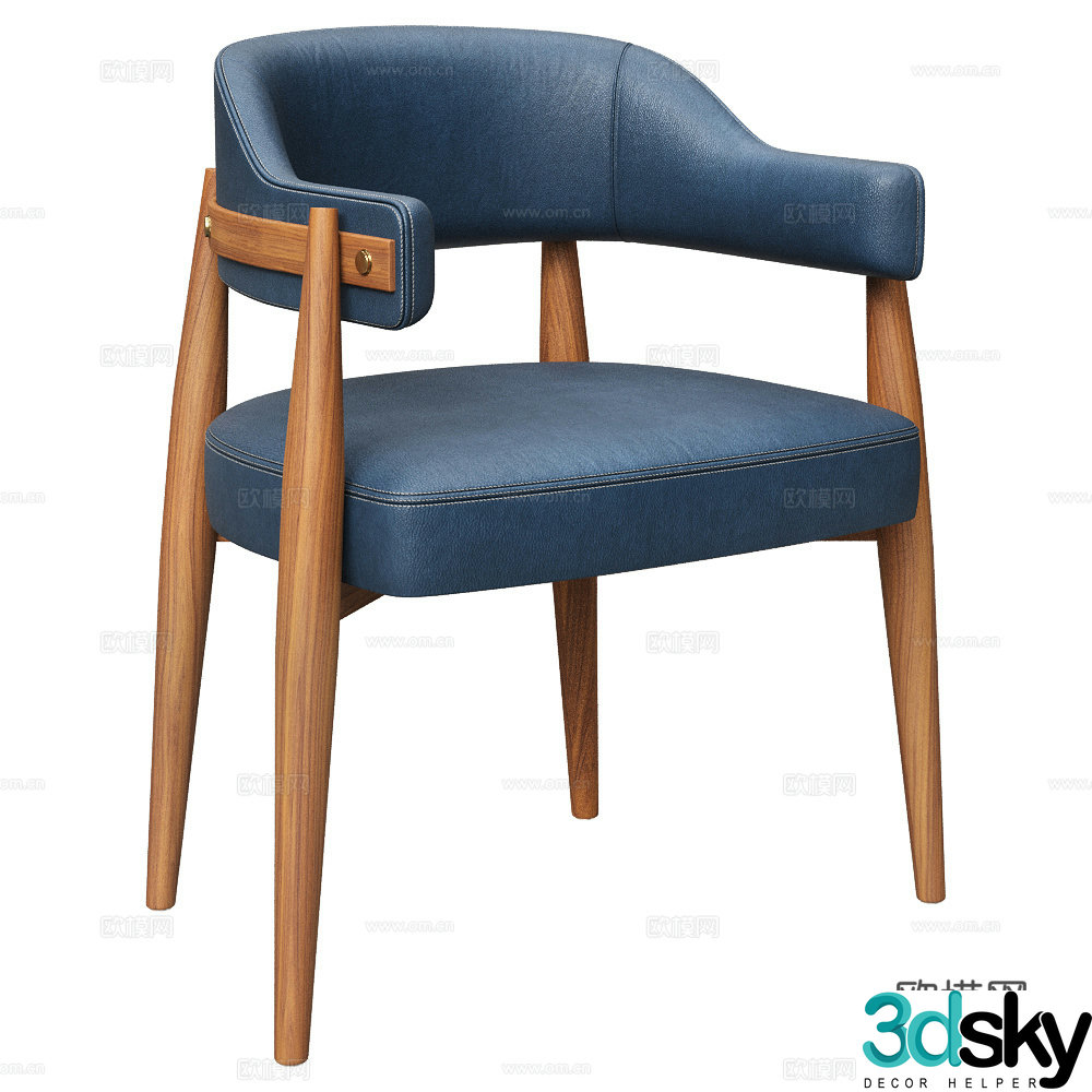 Modern Italian wooden leather single chair 3d model