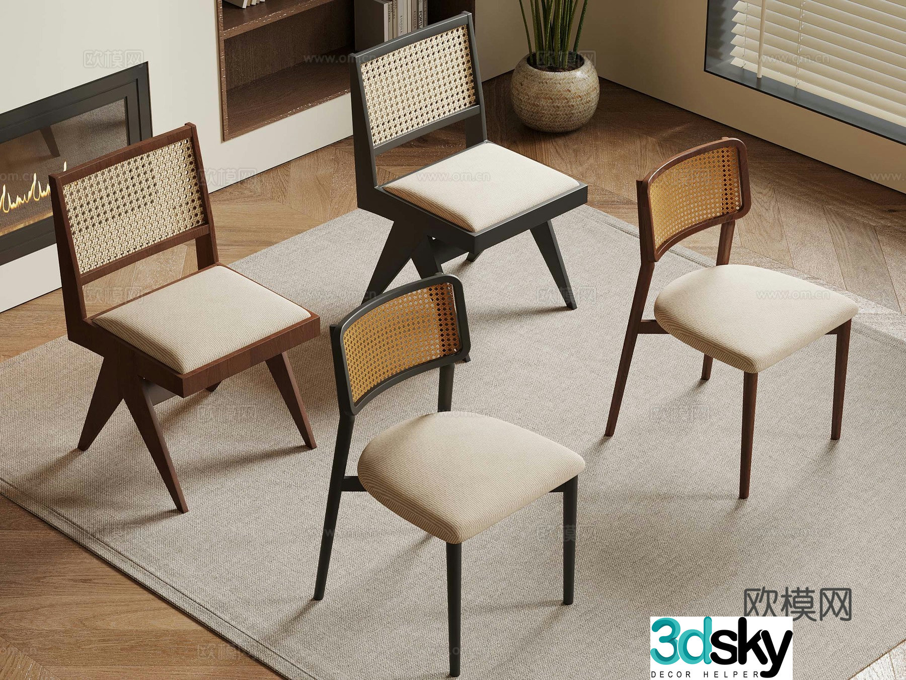 French medieval dining chair leisure chair rattan chair 3d model