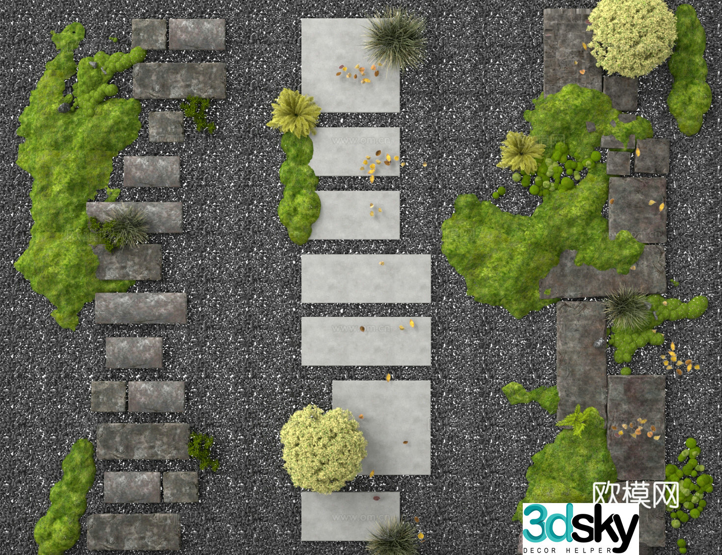 Modern tingering step Landscape tingering step Green plant pile Stone 3D model