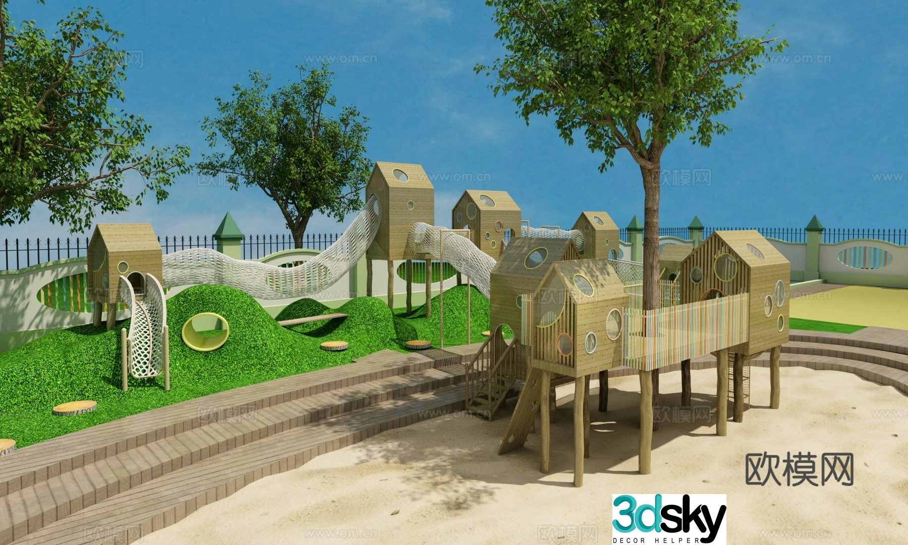 Children's Paradise Kindergarten Activity Park Wooden House Children Climbing 3D Model