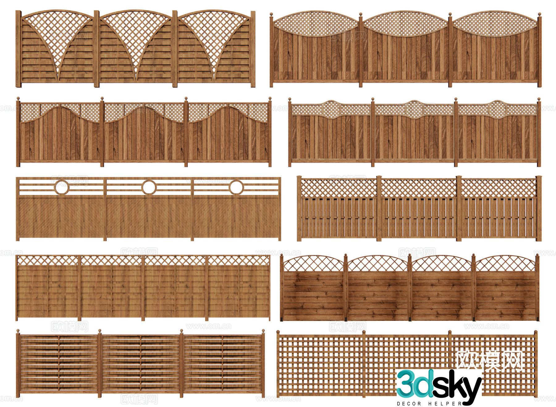 New Chinese style wooden fence courtyard wooden fence wooden railing rural bamboo fence wooden guardrail wooden railing 3D model