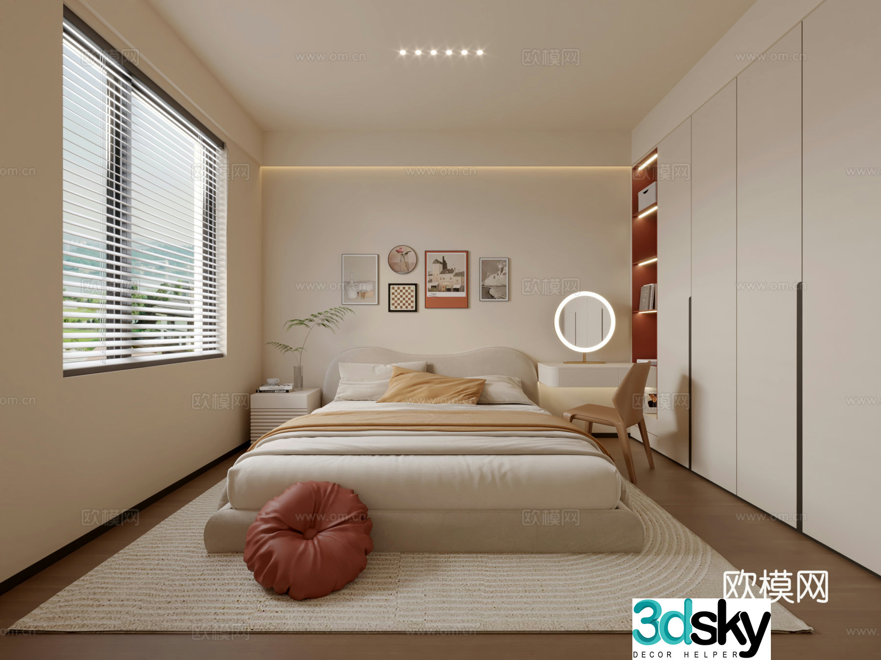 Modern creamy bedroom 3d model