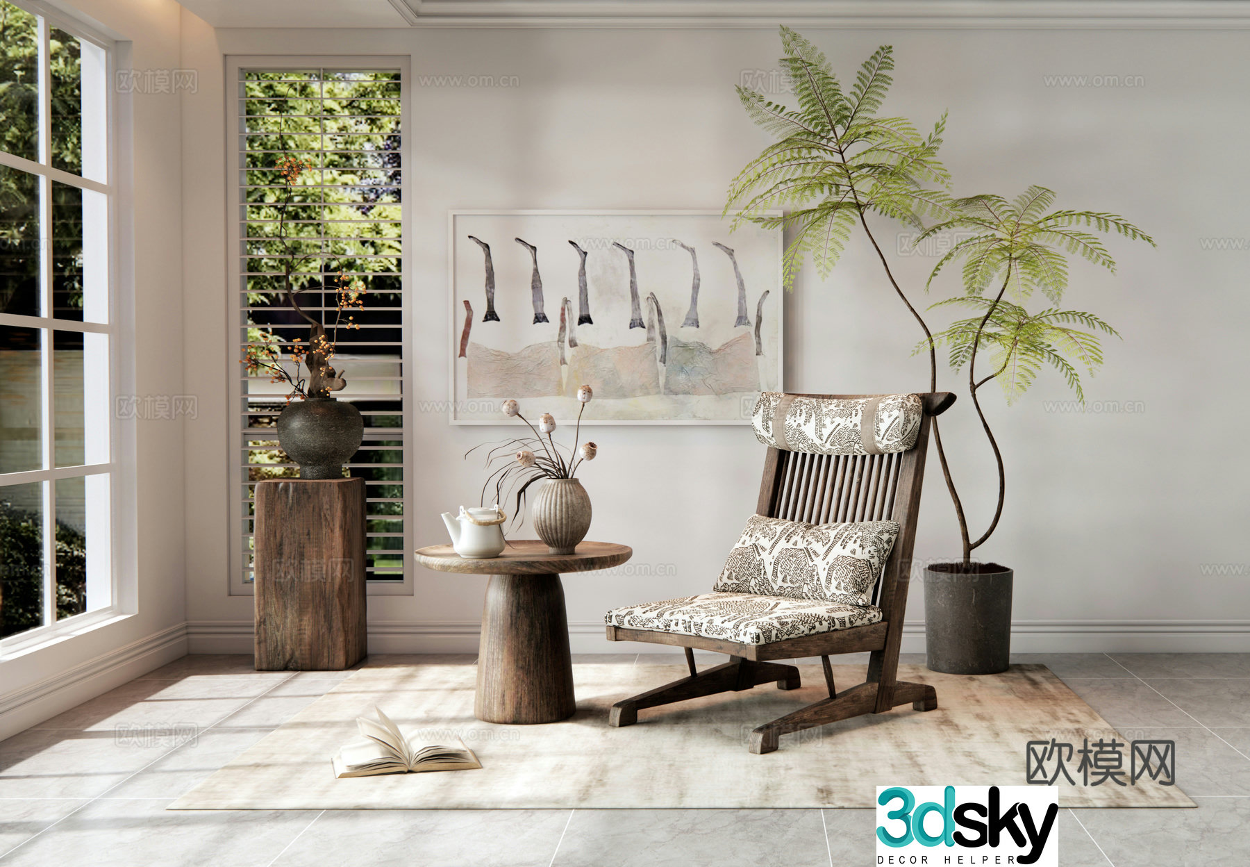 Modern leisure chairs leisure tables and chairs potted green plants vase ornaments accessories ornaments 3D model