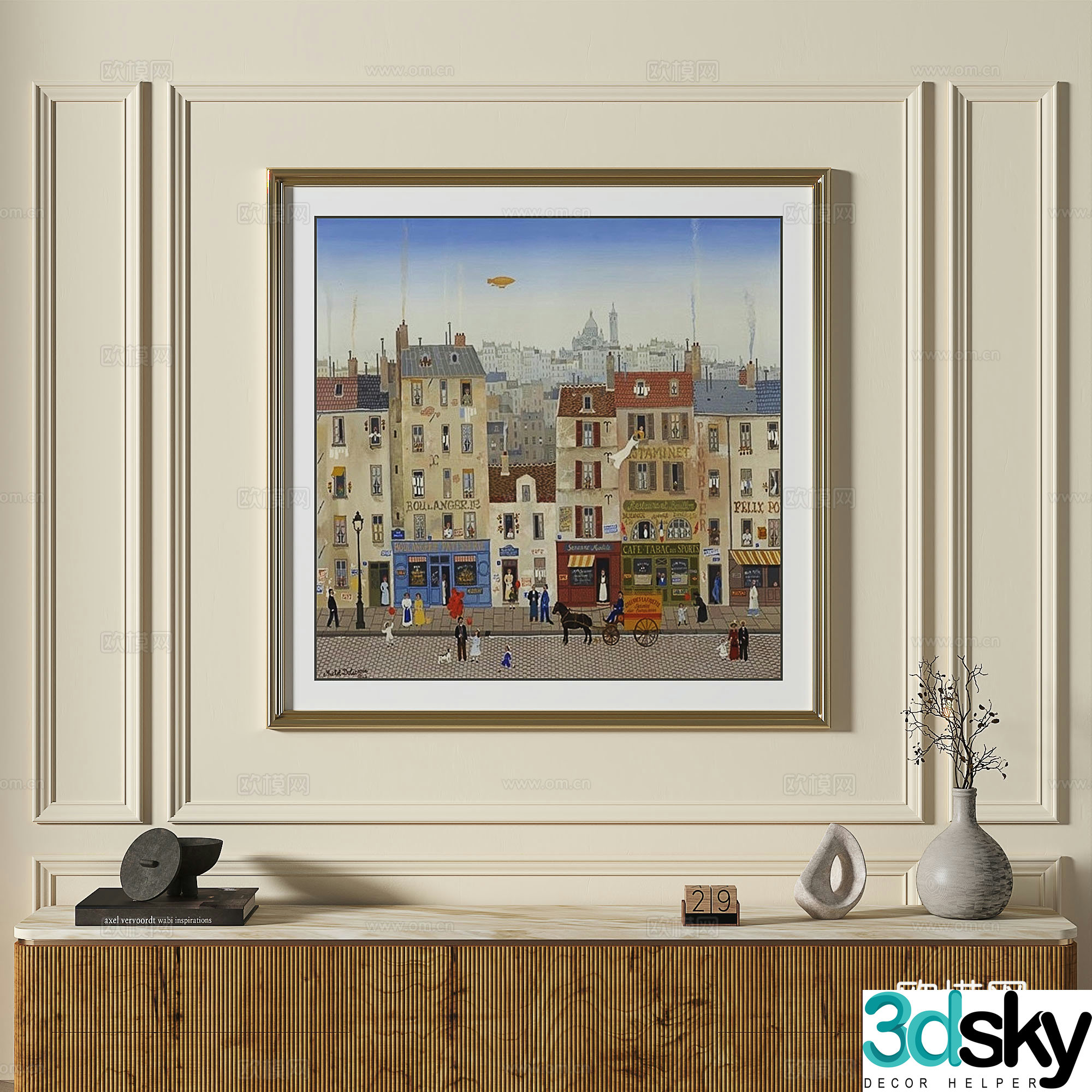 French modern retro simple abstract light luxury decorative painting 3d model