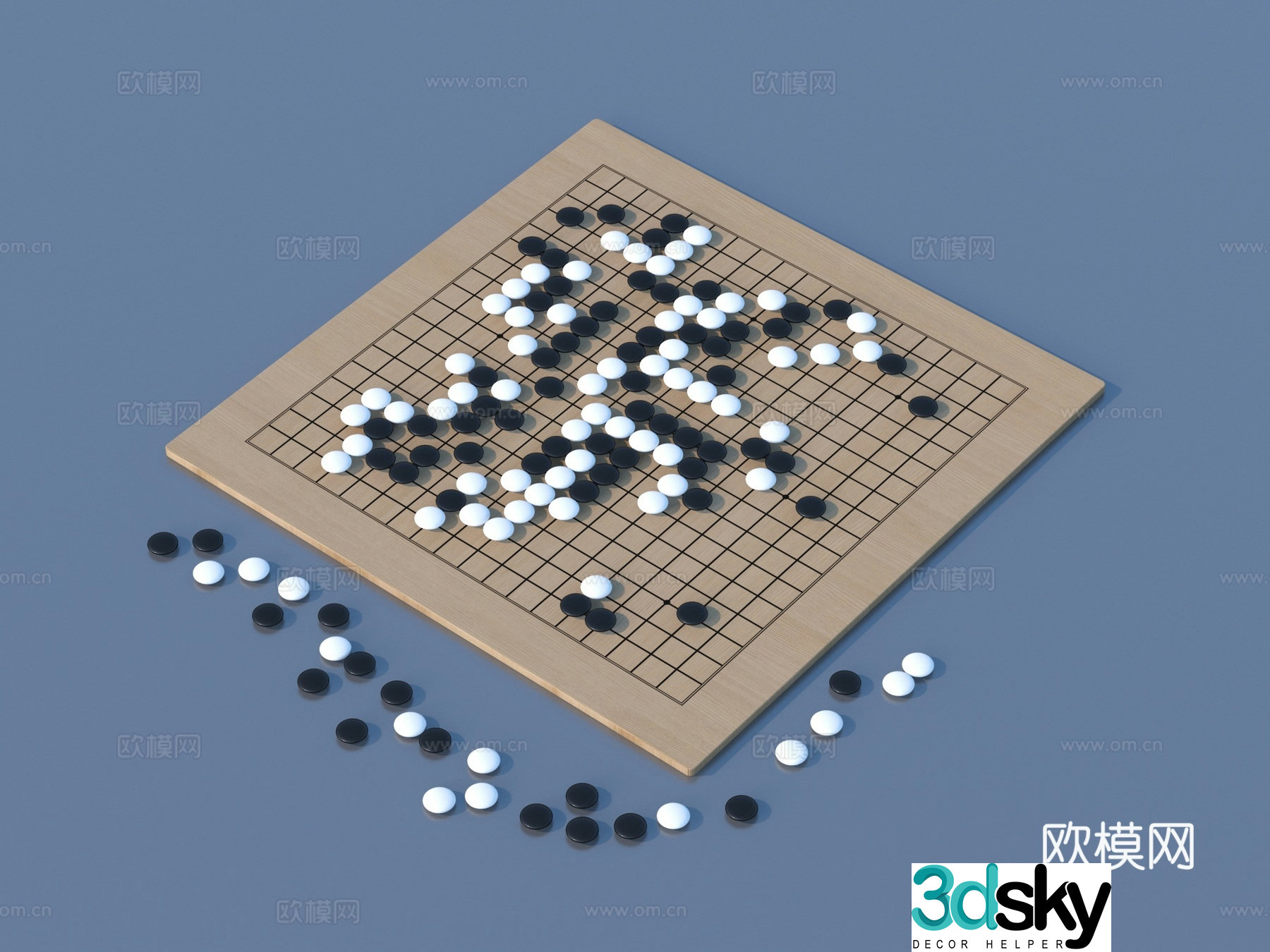 Go chess piece chess board 3d model