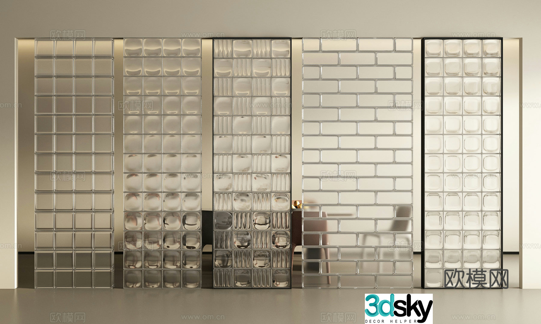 Modern glass brick partition 3d model
