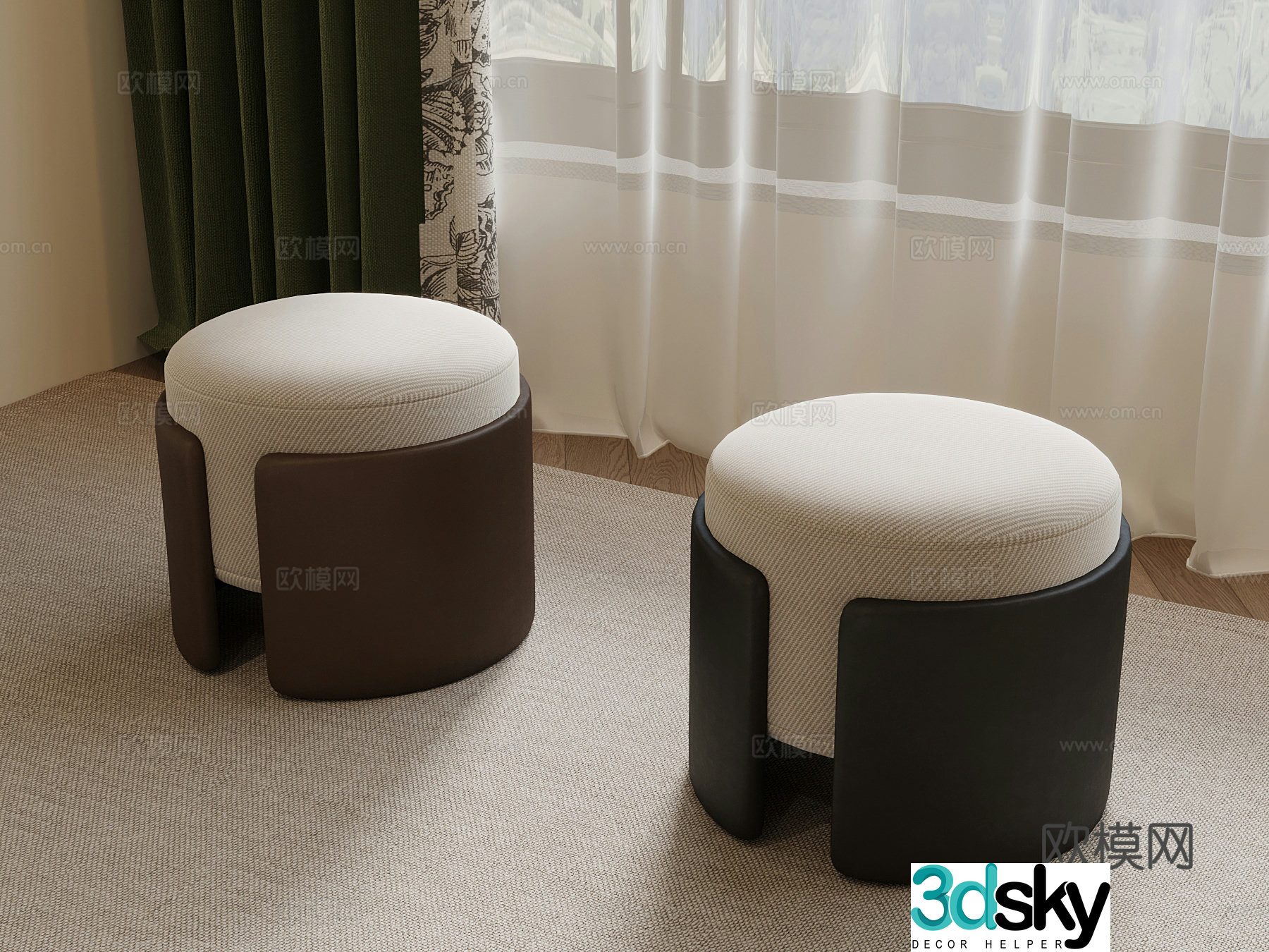 Modern stool round stool low stool 3d model