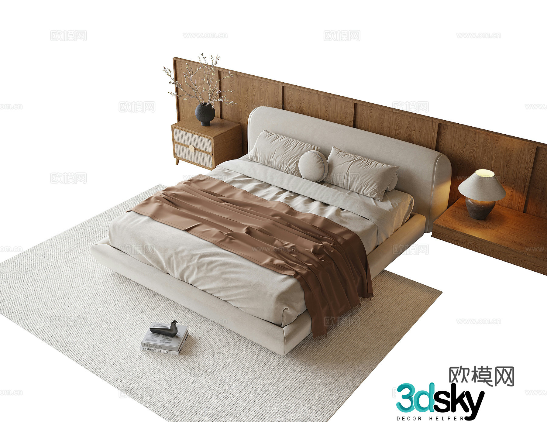Modern double bed bedside table bedside chandeliers 3d model