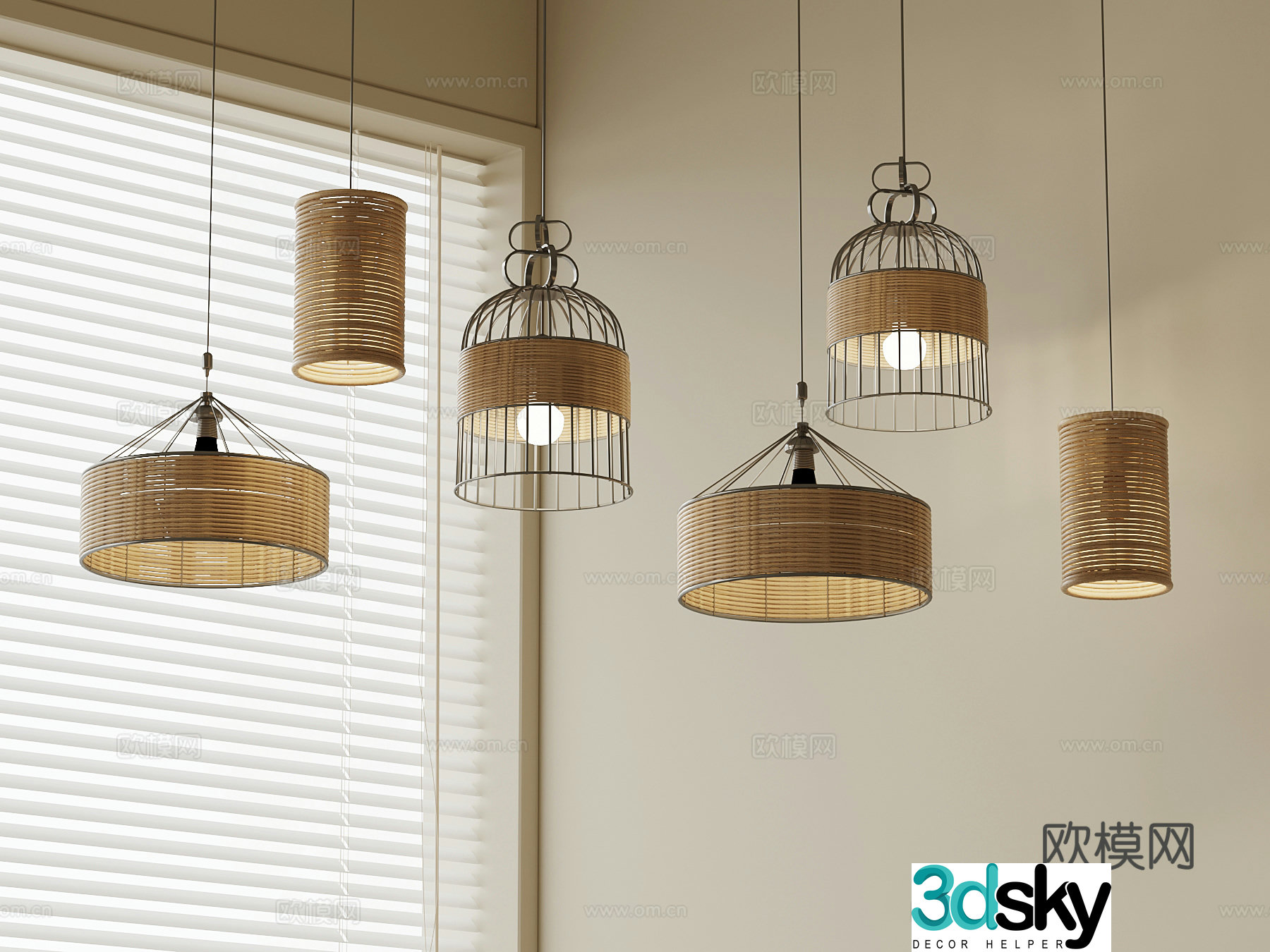 Chandelier New Chinese Chandelier Rattan Chandelier 3D Model