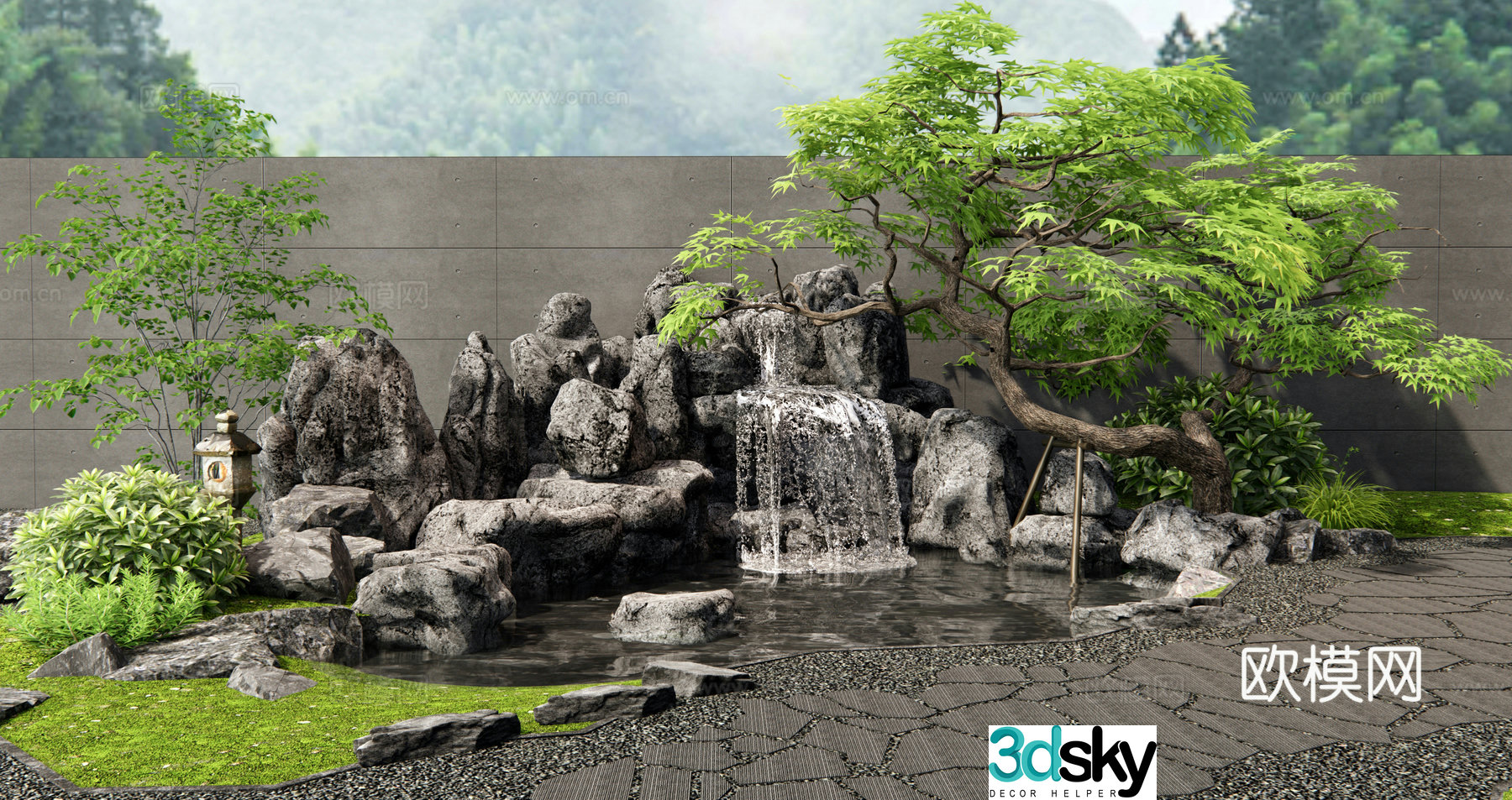 New Chinese style rockery landscape landscape stones Tingbu bluestone road plant landscape garden landscape 3d model