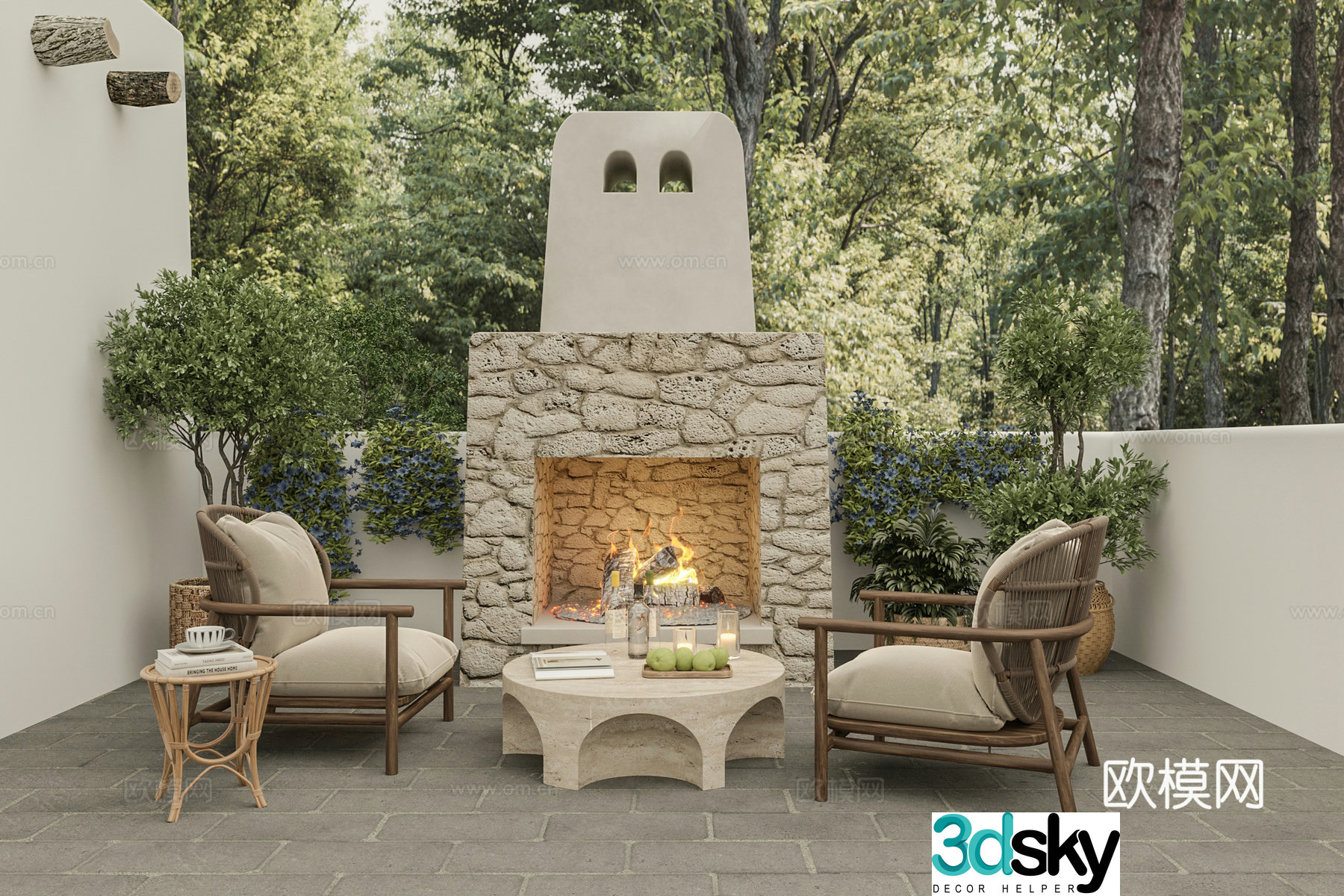 Wasabi wind outdoor leisure single chair real fire fireplace 3d model