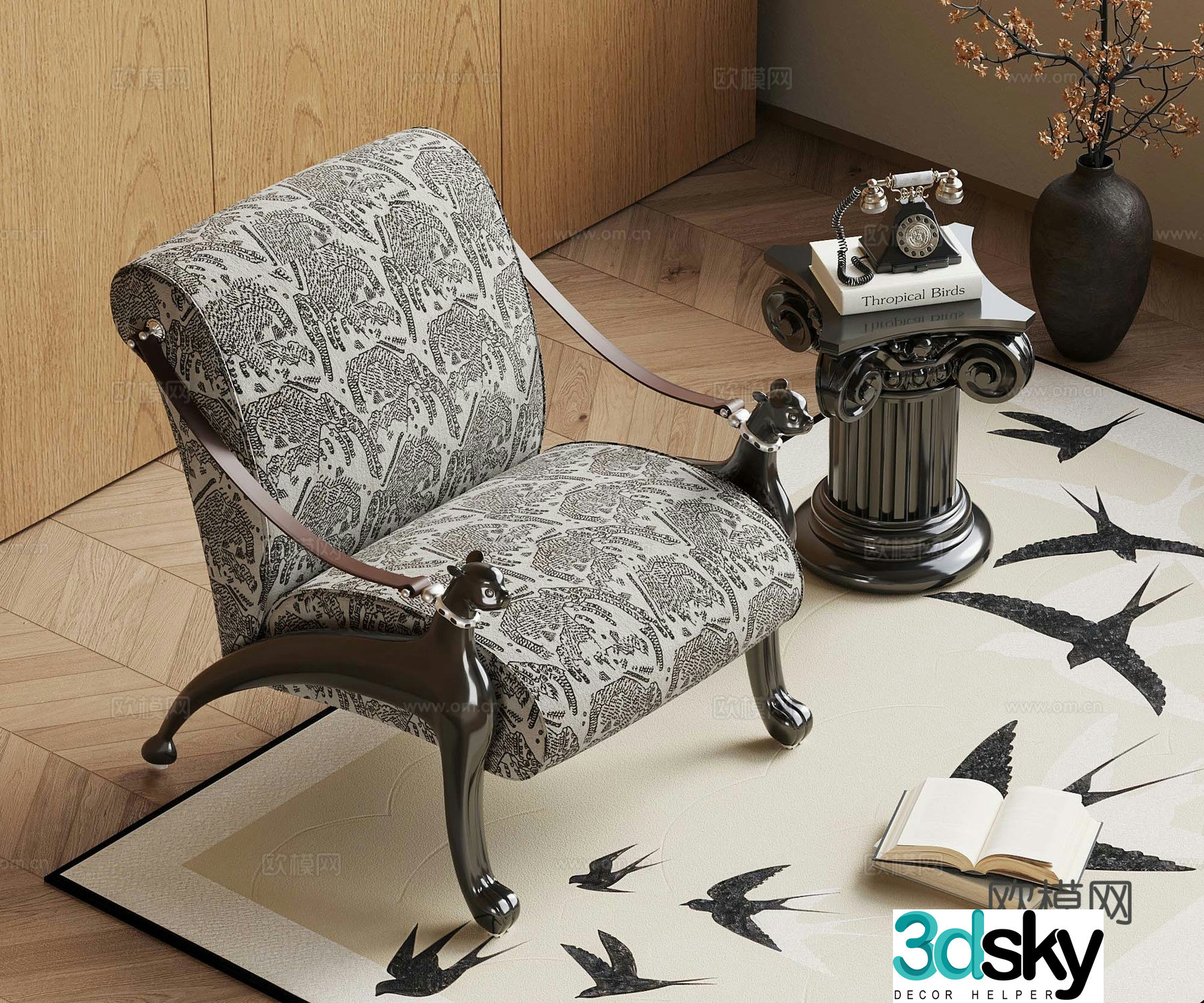 French casual chair lazy sofa side 3D model