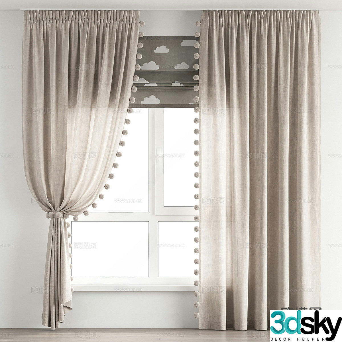 Modern Cream Universal Curtain 3d Model