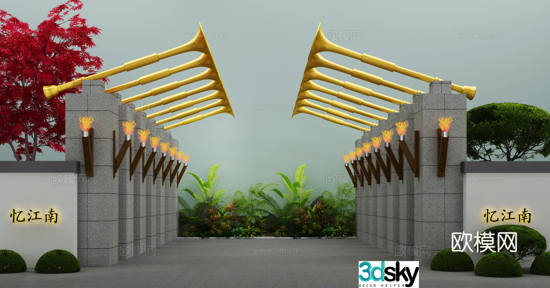 Xiaowu courtyard landscape sketch community gate landscape 3D model