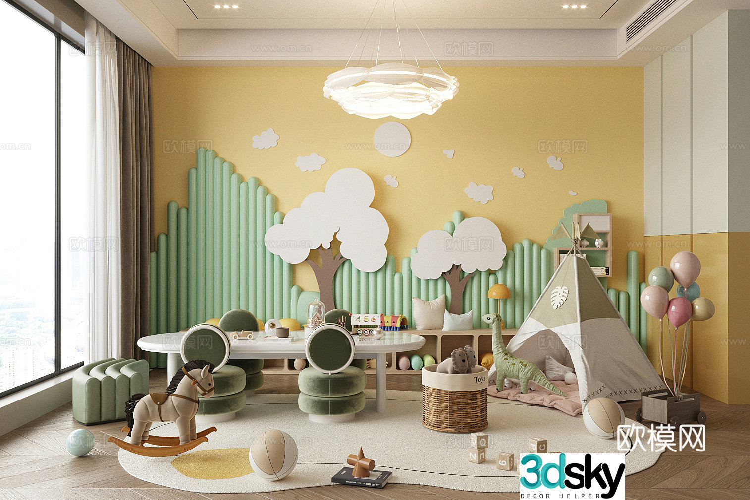 Modern children’s entertainment room Toy room Children’s room Children’s activity table and chairs 3D model