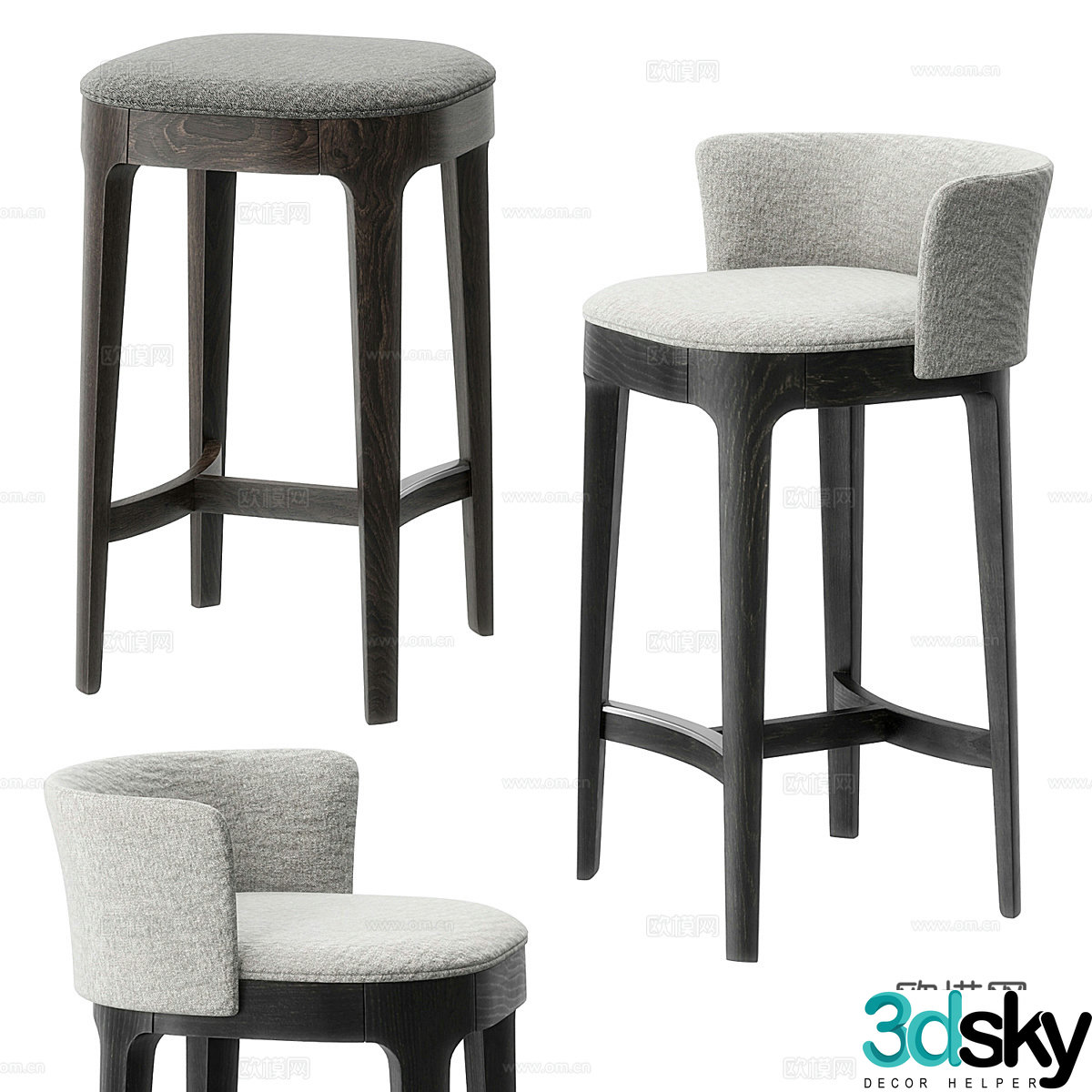 New Chinese wooden bar stool 3D model