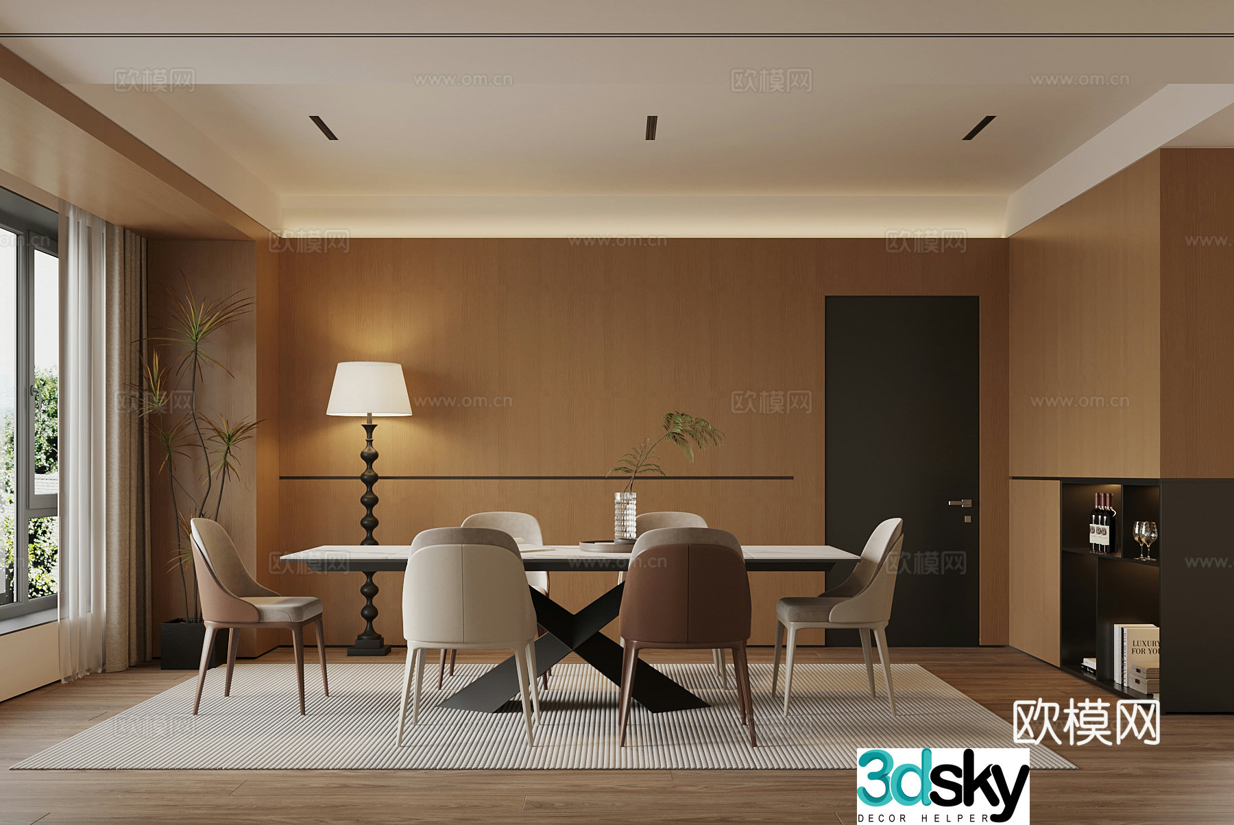 Modern restaurant dining table and chair combination 3D model