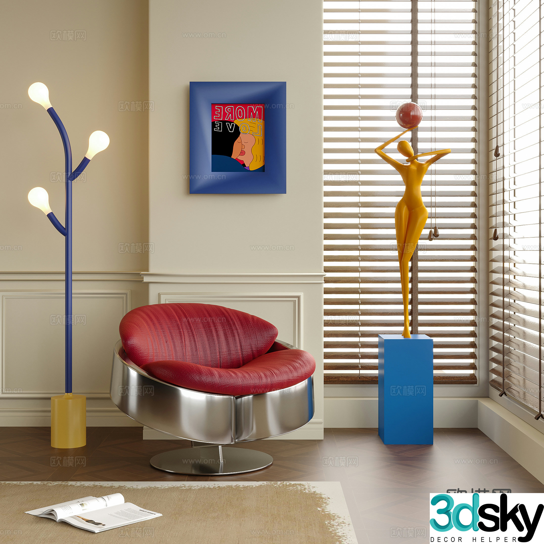 Modern Bauhaus leisure chair sofa stool single chair floor lamp sculpture ornament 3d model