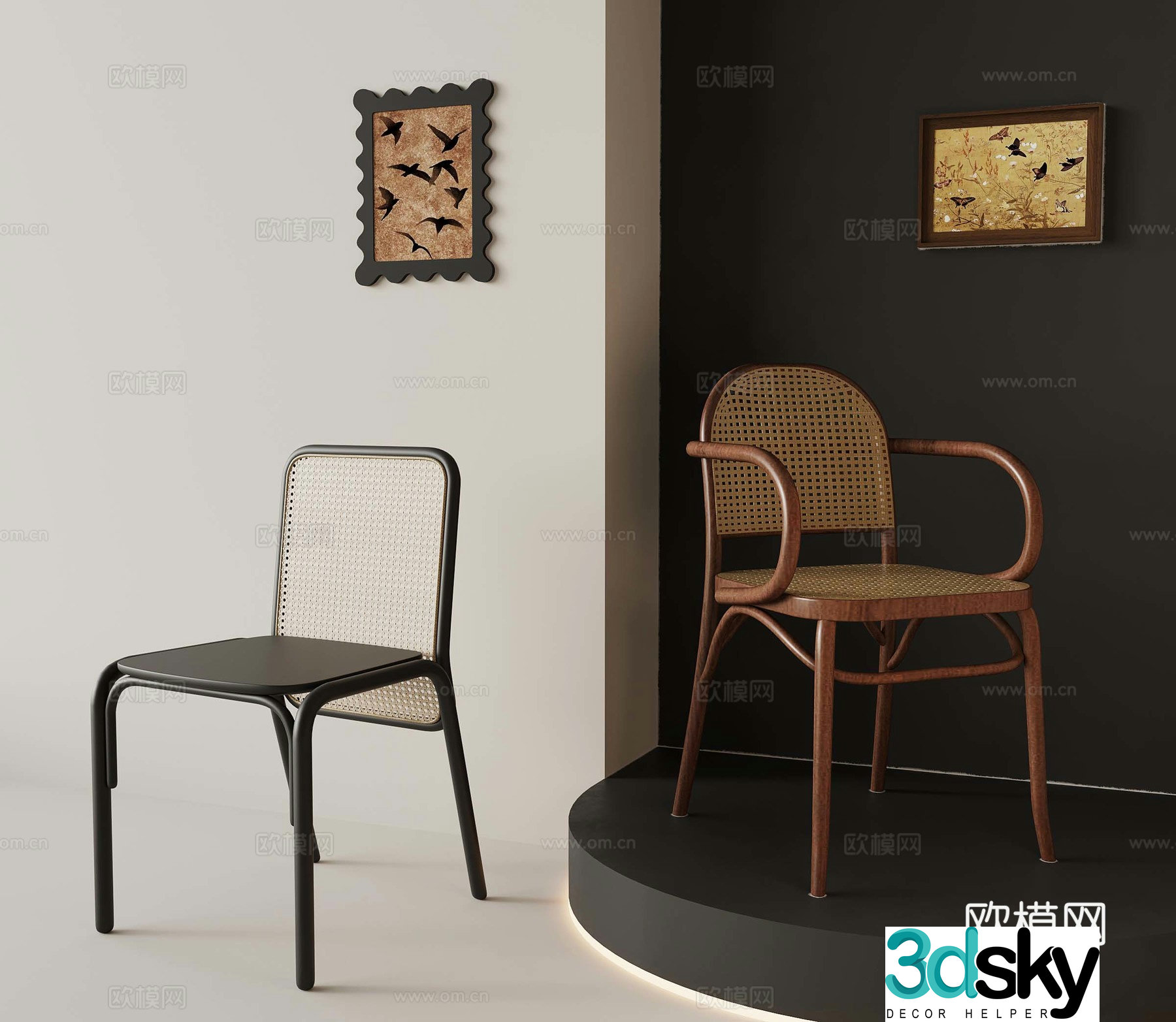 French medieval dining chair leisure chair rattan leisure chair 3d model