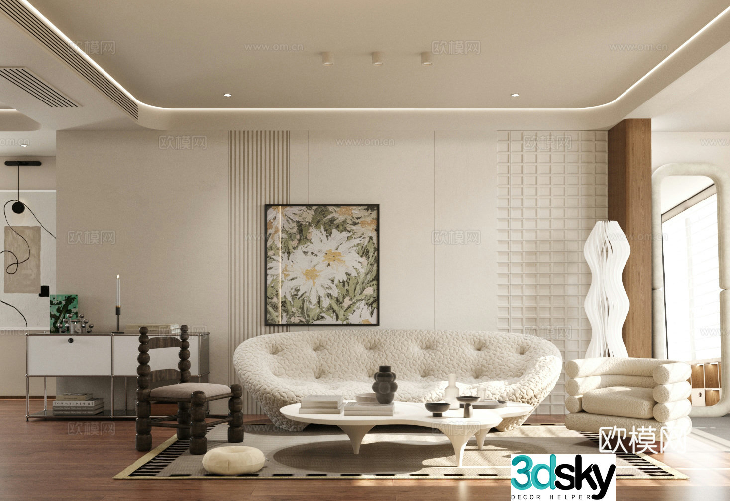 Medium-old home living room small living room sofa and coffee table combination side cabinet chest of cabinets 3D model