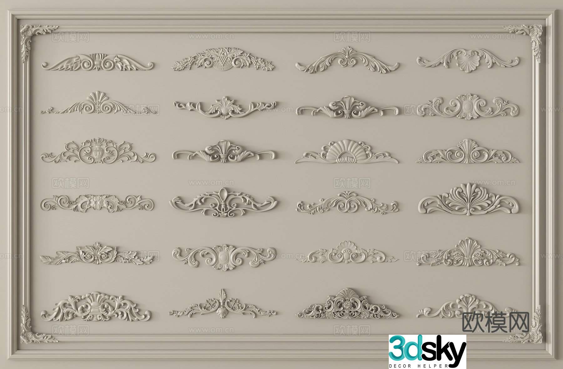Carving Gypsum Line Corner 3D Model