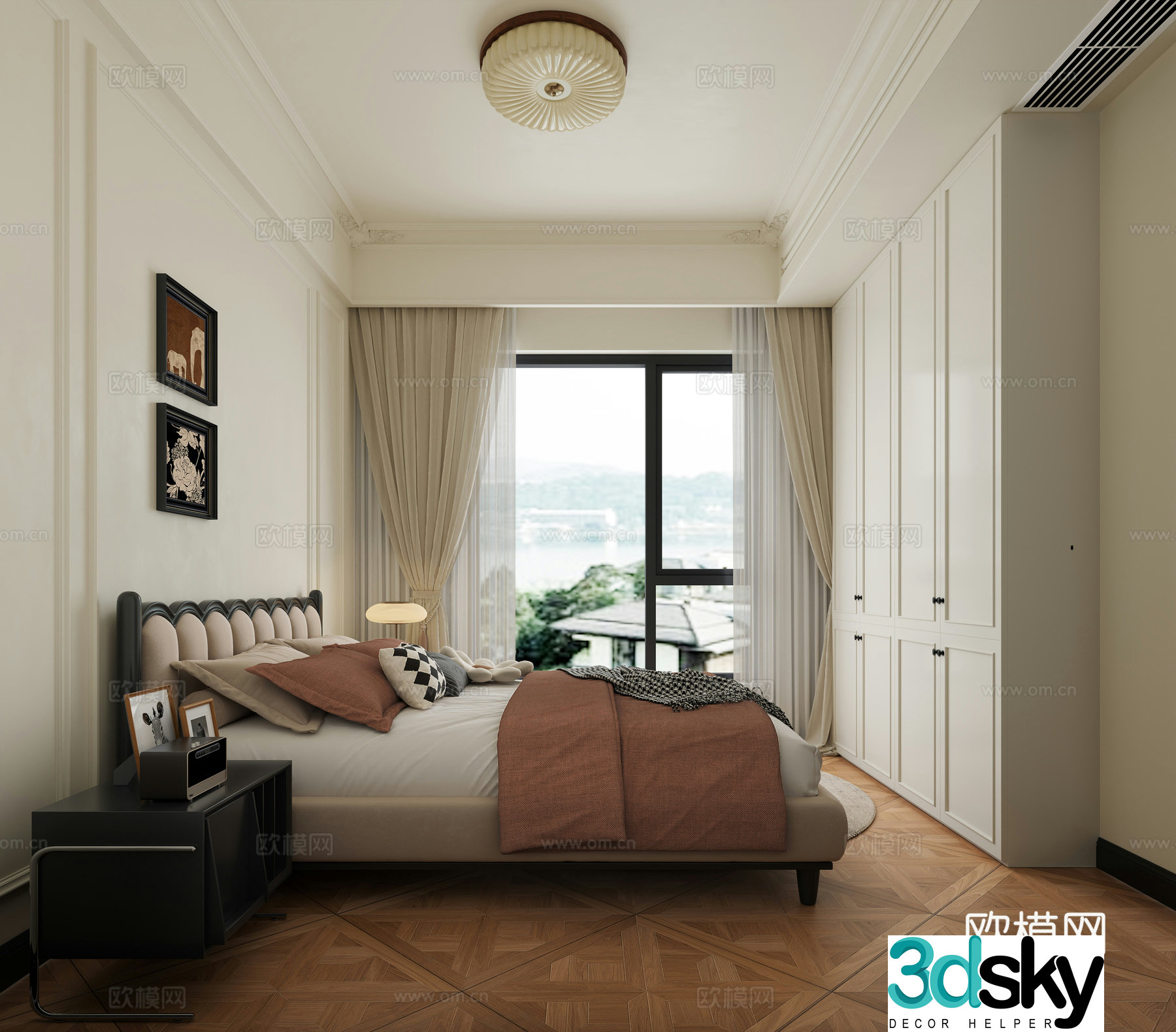 French bedroom French bed combination French ceiling light French door 3D model